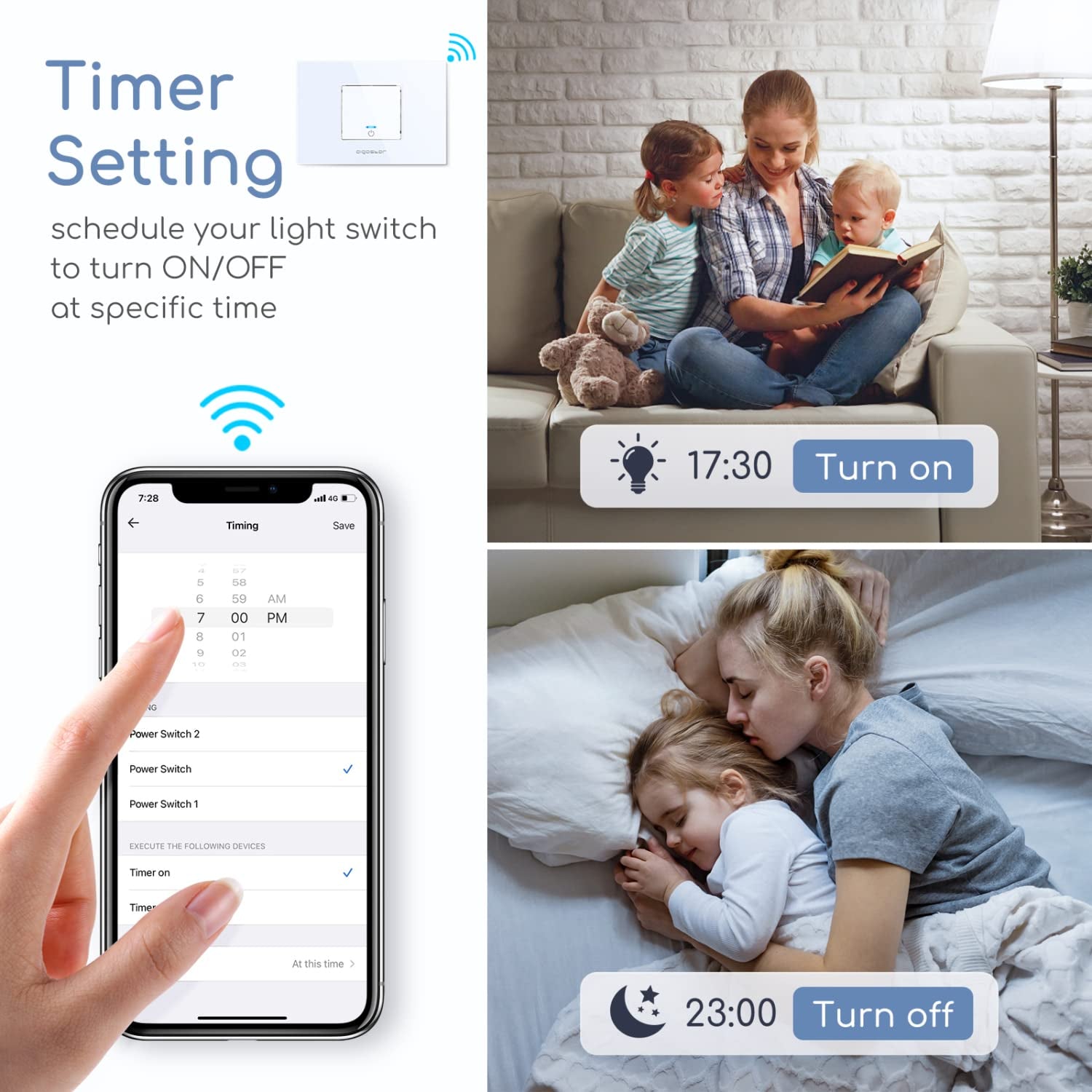 Interruttore Wifi Alexa, Interruttore Intelligente, Smart Switch Controllo Vocale, One Gang One Way Switch,Max.2300W LED 690W, Bianco 1 Unità.