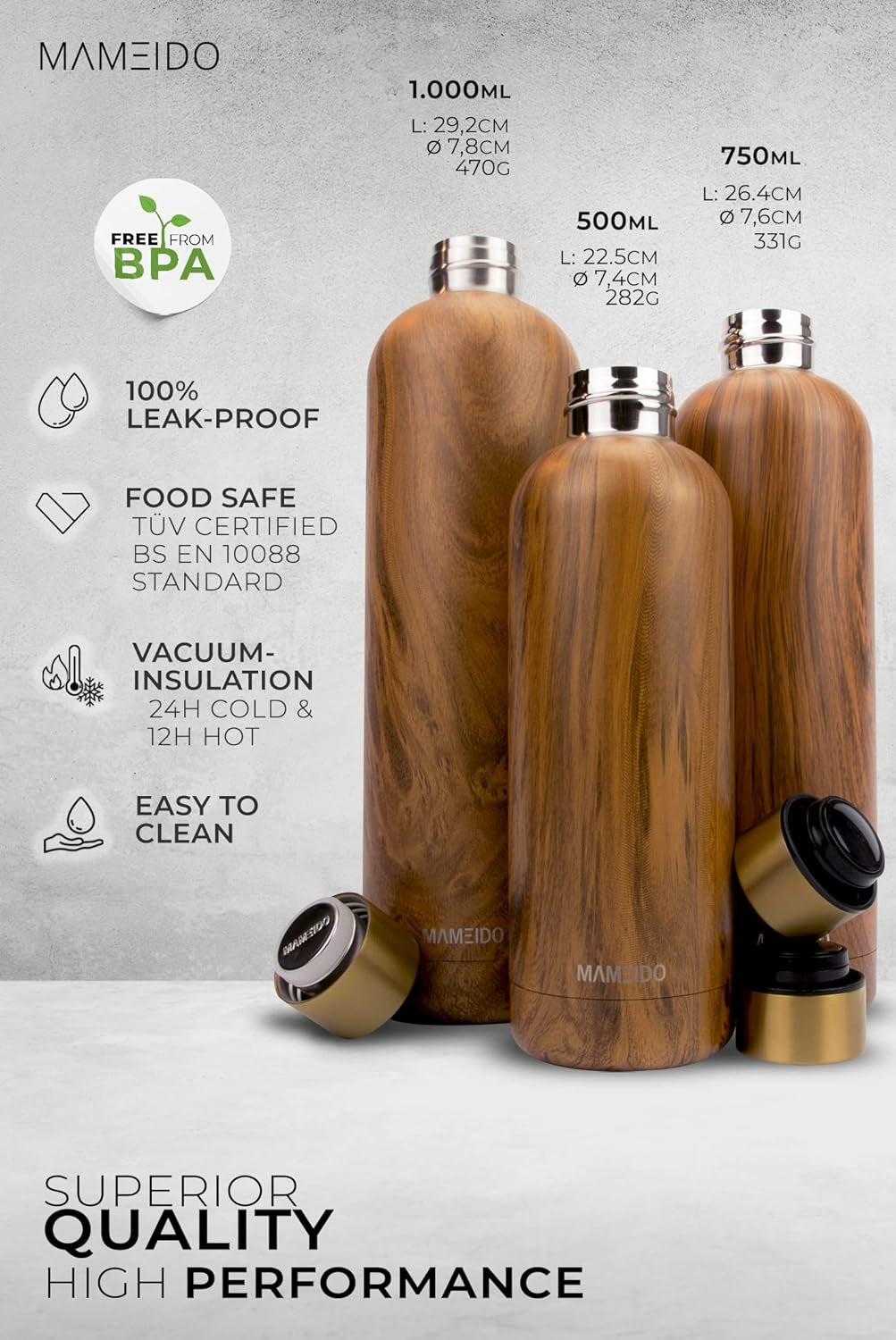 Borraccia Termica 1 Litro - Borracce Termiche Prova Di Perdite, Thermos Acciaio Inox Senza BPA, Bottiglia Termica (Pearl Marble Gold, 1L)