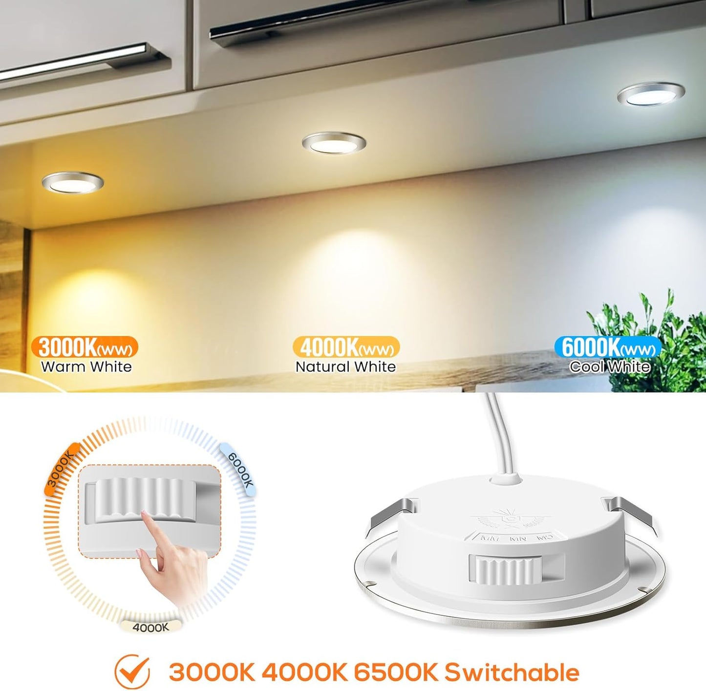 Spot LED 12V, 3000K-4000K-6000K Spot LED Incasso 12V, 4W 270LM Mini Spot LED Incasso per Sous Armoire, Cucina, Camper, Roulotte, Nichel