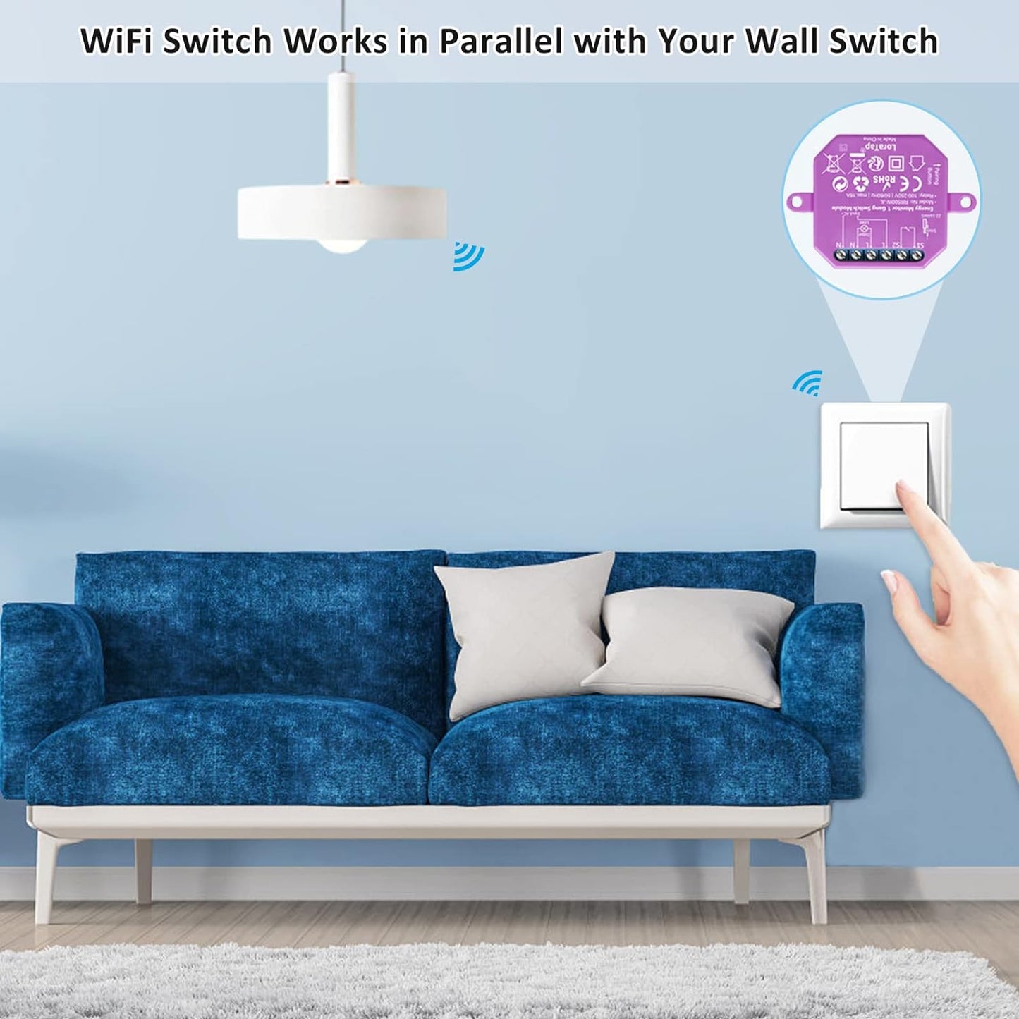 Interruttore Wifi 10A Con Misuratore Di Consumo Elettrico, Smart Modulo Timer Funziona in Parallelo Con Interruttore Originale, Compatibile Con Alexa Echo E Google Home, Relè 2300W