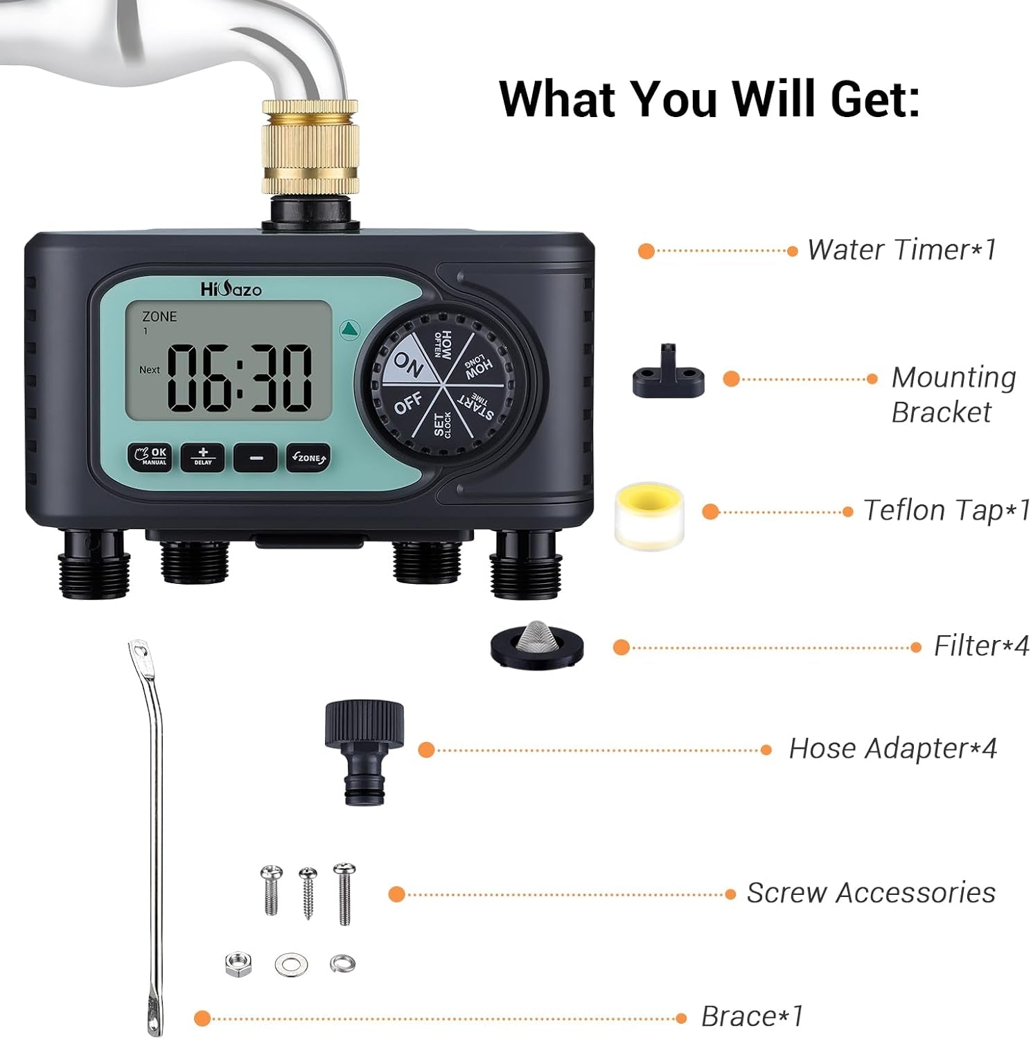Centralina Irrigazione 4 Vie, 4 Programmi Di Irrigazione, Timer Irrigazione Automatica, Ritardo per Pioggia, Modalità Manuale, Programmatore Irrigazione per Prato E Giardino