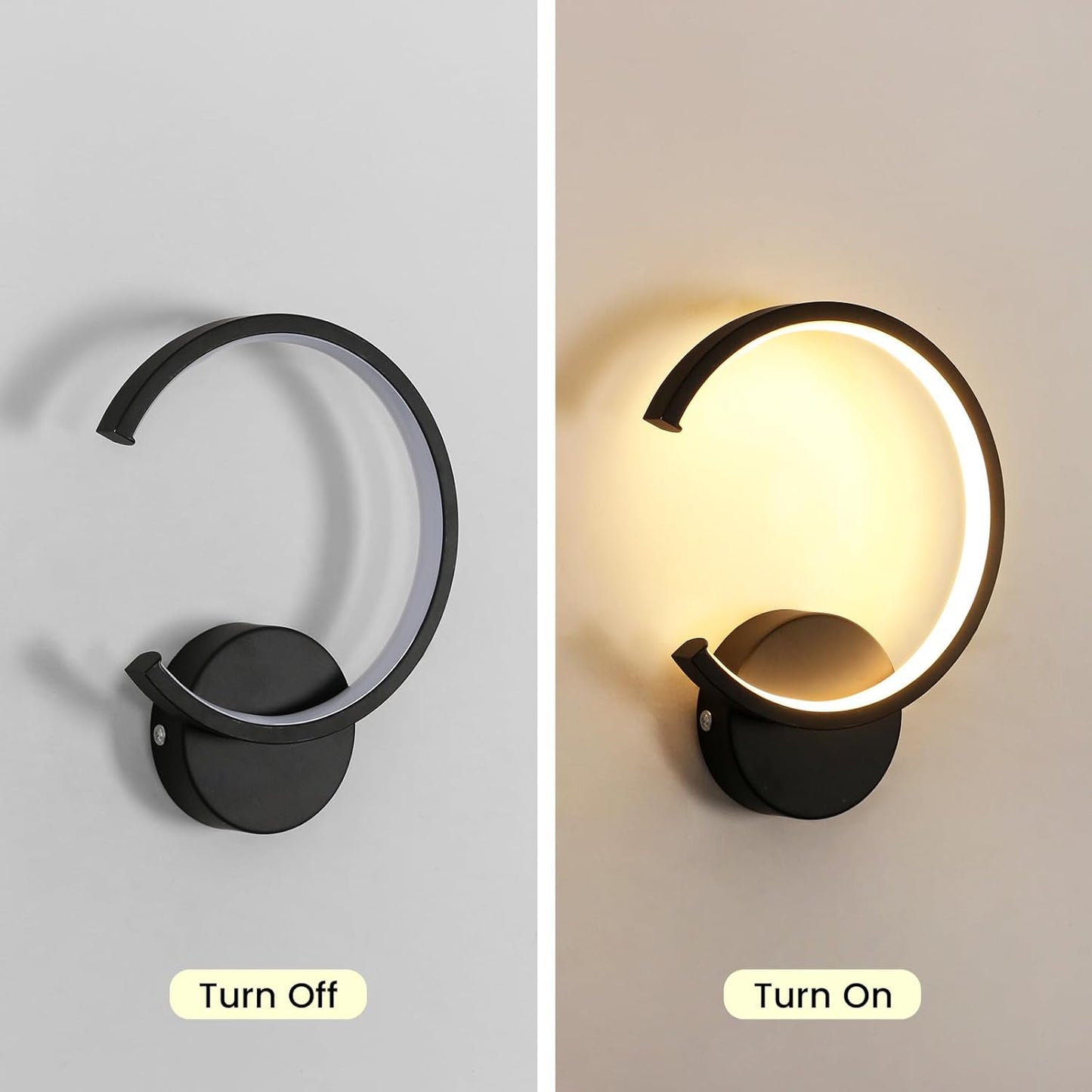 Applique LED Da Parete Moderno, 10W Rotonda Lampada Da Parete Interno, 3000K Bianco Caldo Lampada a Muro per Camera Da Letto, Soggiorno, Corridoio, Scala, Nero