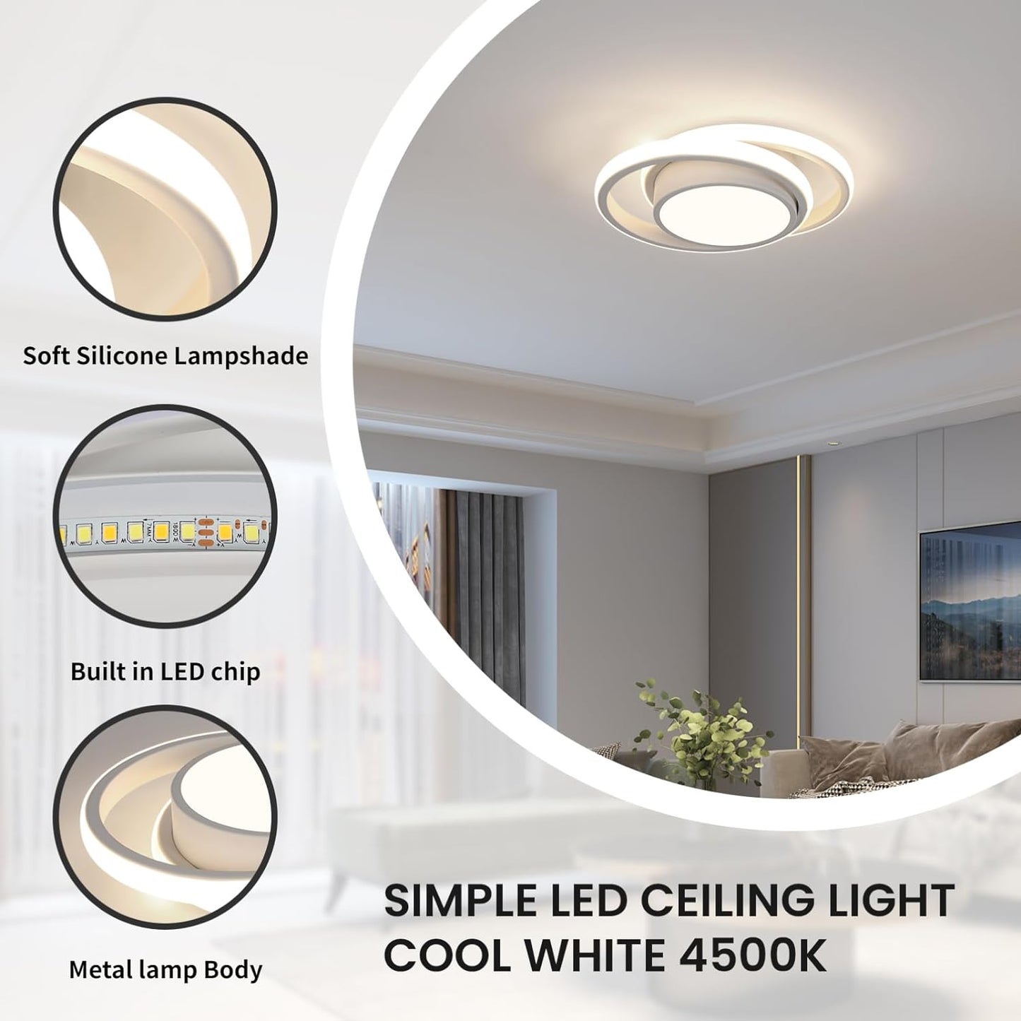 Plafoniere LED, Lampada Da Soffitto 32W 2350LM, Rond Plafoniere Moderno per Soggiorno Cucina Bagno Camera Da Letto Corridoio, Luce Naturale 4500K, Diametro 28Cm