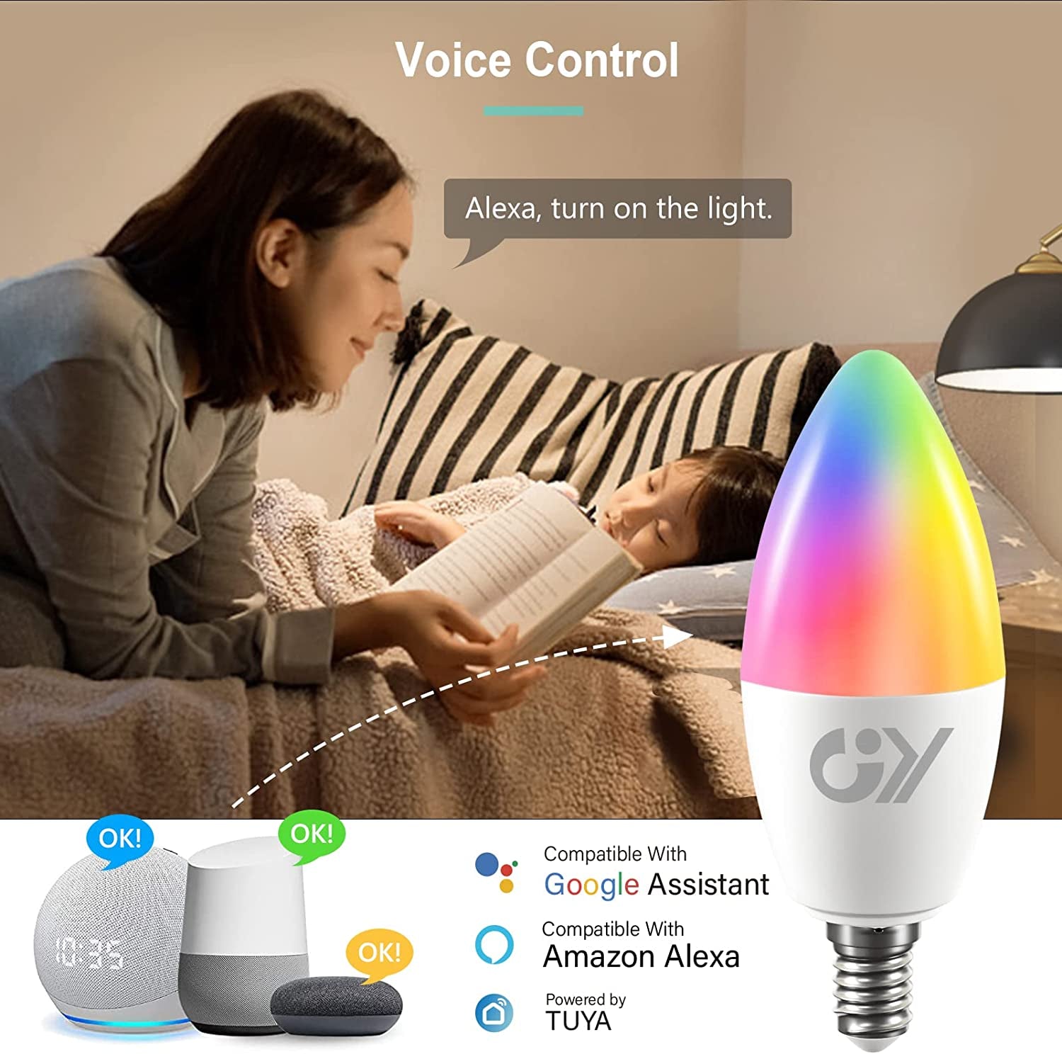 Lampadine LED Alexa Inteligente Wifi E14 6W 600LM C37, Multicolore Regolabile RGBCW Dimmerabile Bulbo, Applicazione Di Controllo 2700K-6500K, Compatibile Con Alexa/Google Home, 2 Pezzi