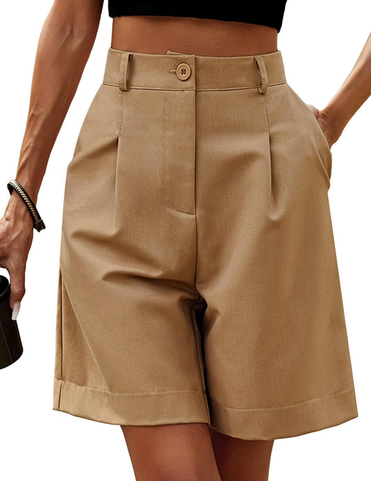 Bermuda Pantaloncini Da Donna, Casual, Elasticizzati, a Vita Alta, Gamba Larga, Pantaloni Corti Da Lavoro, Pantaloni Estivi, Con Tasche