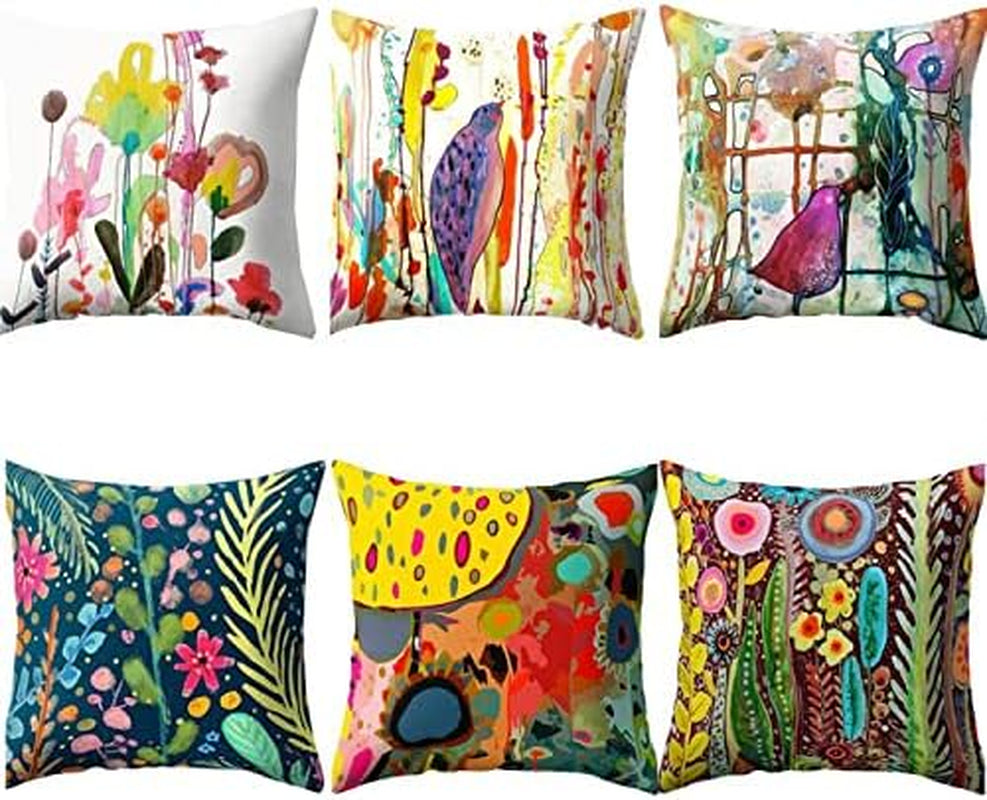 Set di 6 federe per cuscino con motivo, fodera per cuscino decorativo, fodera per cuscino decorativo 45 x 45 cm, fodera per cuscino in poliestere, per Wohnzimmer/Schlafzimmer/Sofa/Büro/Auto/Bett/Outdoor