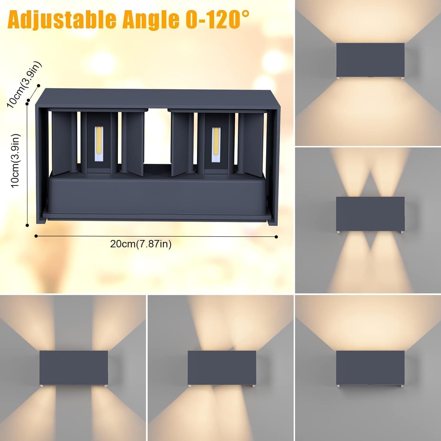 Lampade Da Parete 24W Esterno/Interno Moderno, 2PCS Lampada Da Esterno Bianco Caldo 3000K Applique Da Parete, IP65 Impermeabile, Angolo Del Fascio Regolabile Applique(Antracite)