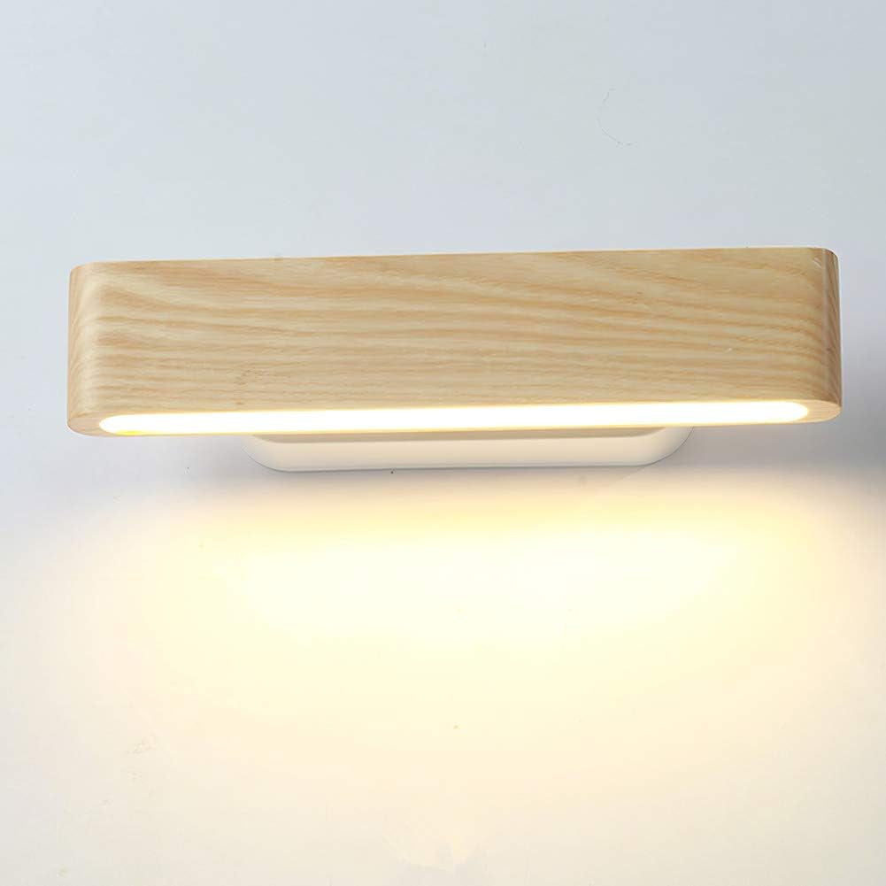 Applique LED, Lampada Da Parete Interno in Legno 360° Girevole per Soggiorno Camera Da Letto Corridoio Bianca Calda (28Cm)