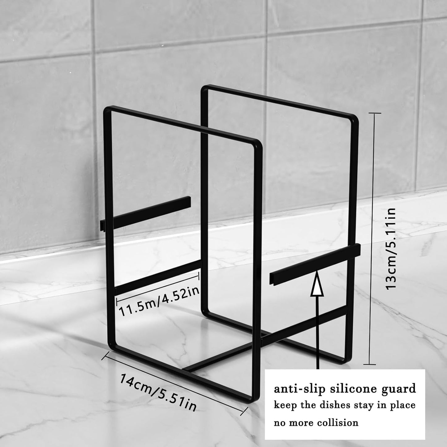 Porta Piatti Organizer per Piatti, Confezione Da 2, Rack Verticale per Scolapiatti in Metallo, per Bancone Della Cucina, 16,3 X 11,4 X 20,1 Cm, Nero