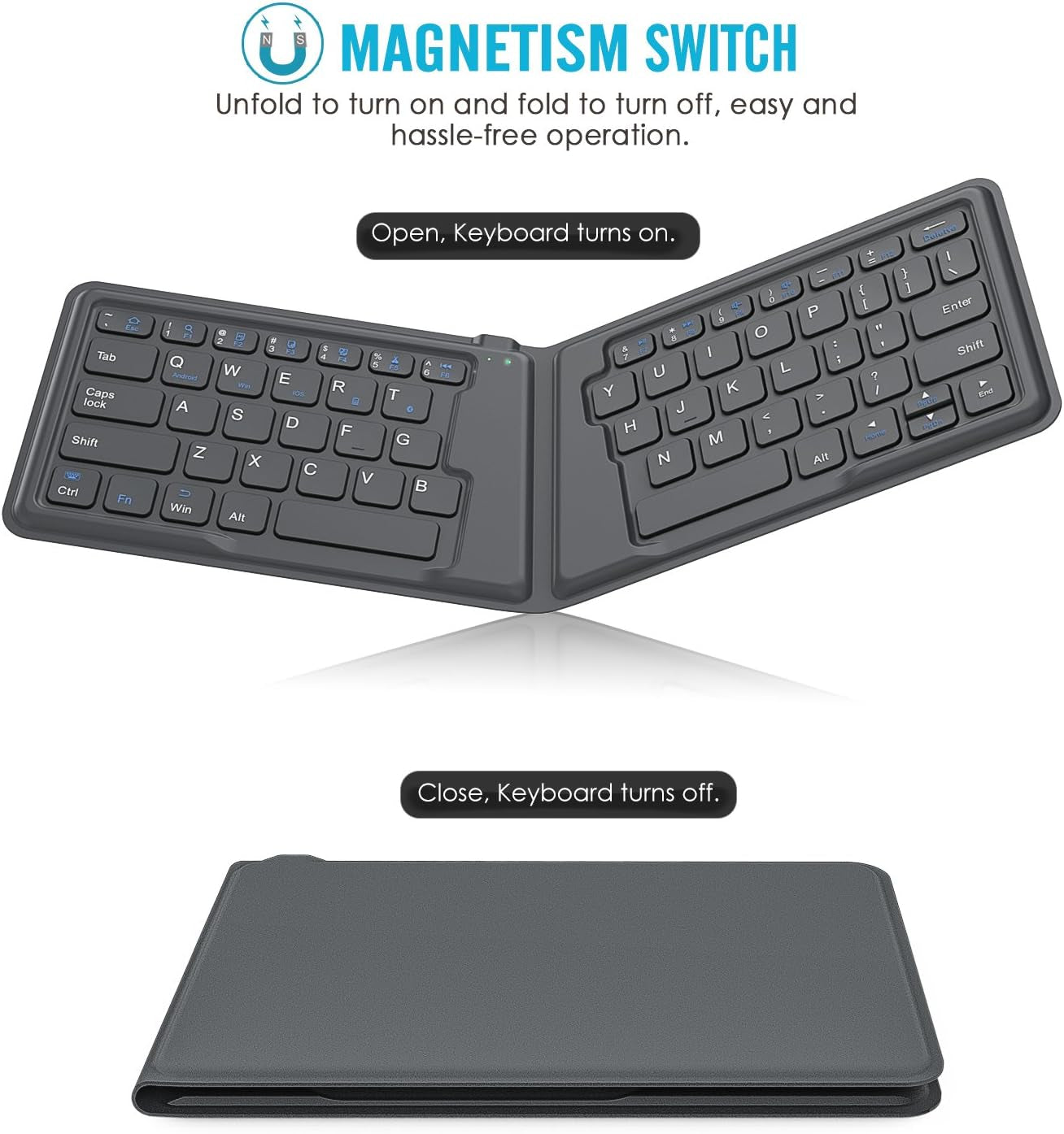 Tastiera Universale Pieghevole, Ultra Sottile Tastiera Wireless Bluetooth Portatile Ricariabile, in Versione Americana/Internazionale, per I Smartphone Ios, Android E Windows, Grigio