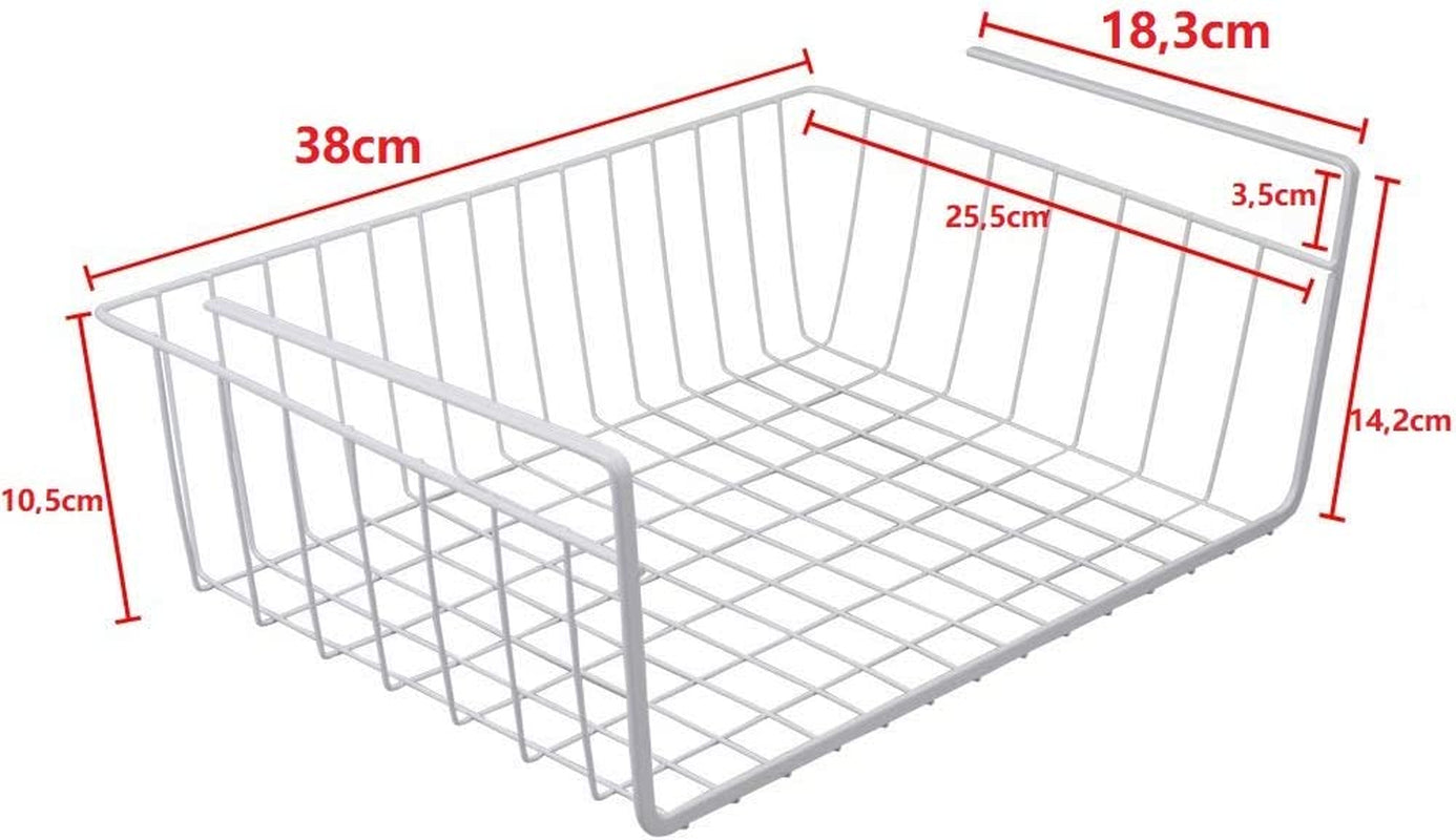 Lawei 2 Pezzi Cesto Portaoggetti a Sospensione Sotto Porta Cesto Portaoggetti a Filo Metallico per Cucina Ufficio Dispensa Bagno Armadietto, Bianco