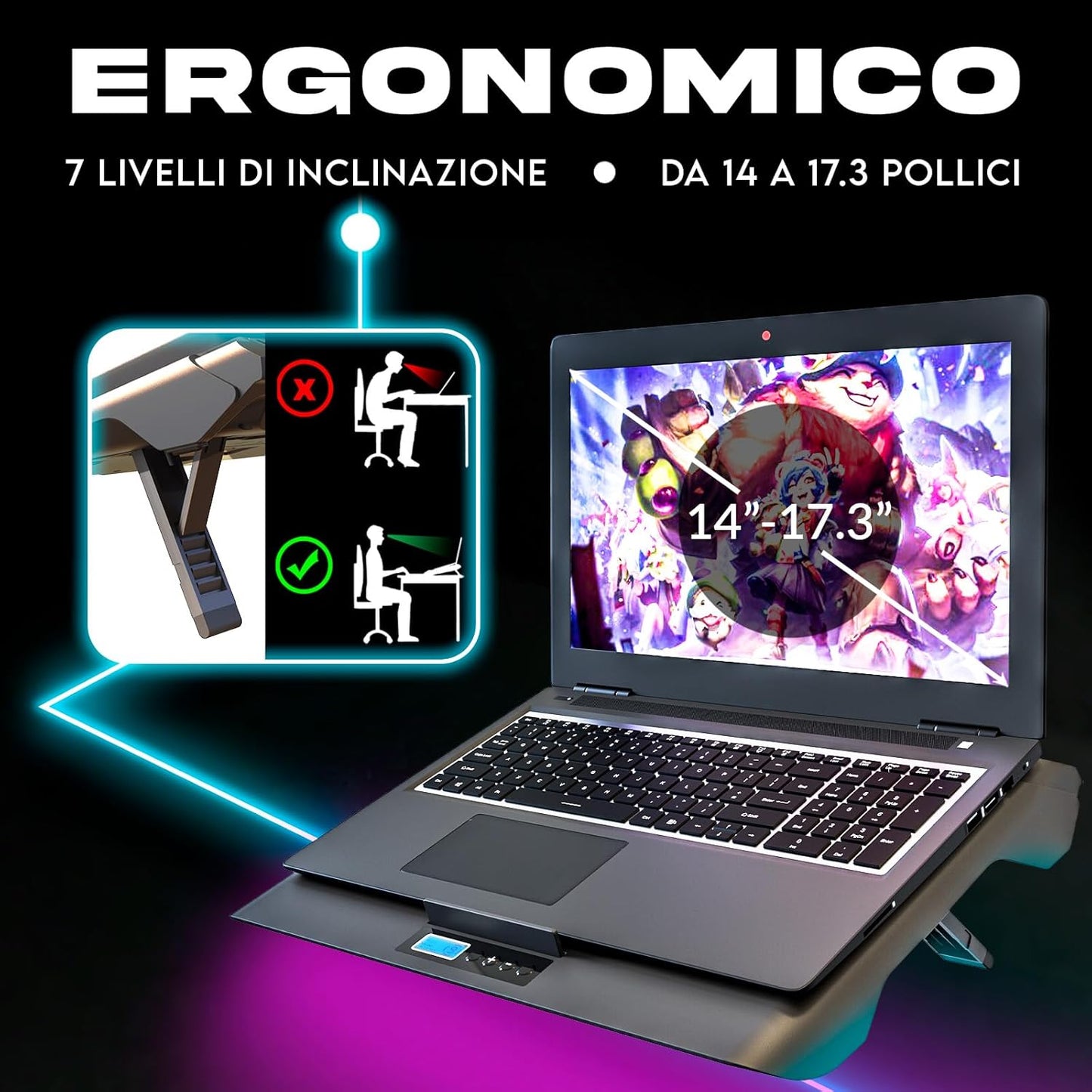 Everest Base Raffreddamento PC Portatile | Nuova 2024 | Supporto PC Portatile Con Ventola Turbo (4300 RPM) | Guarnizione in Foam per Massime Prestazioni | Evita Il Surriscaldamento | Da 15 a 17"