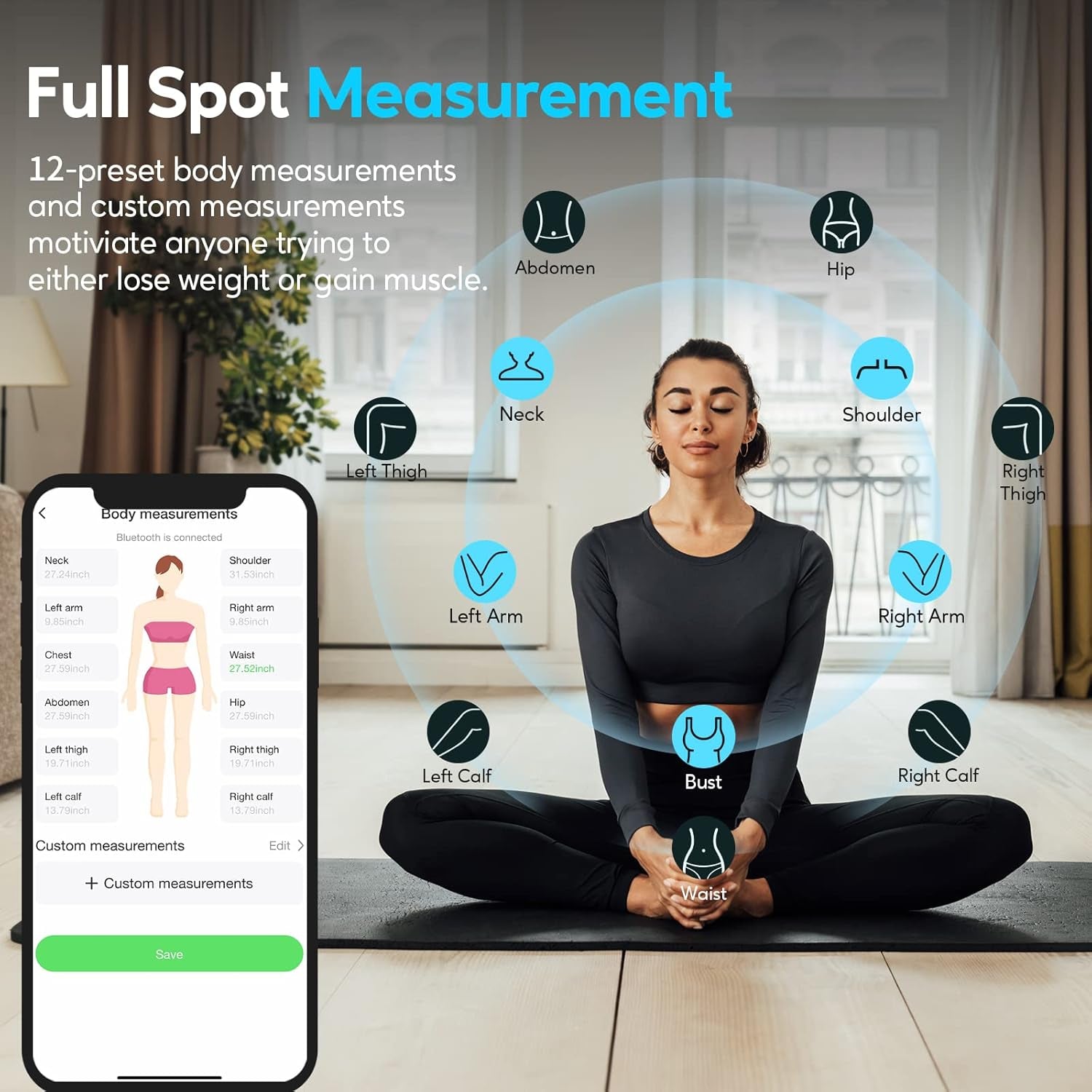 Smart Metro a Nastro per Il Corpo Digitale Retrattile Metro a Nastro Con App Bluetooth per Misurare Varie Circonferenze Del Corpo, Fitness, La Perdita Di Peso, in Pollici E CM