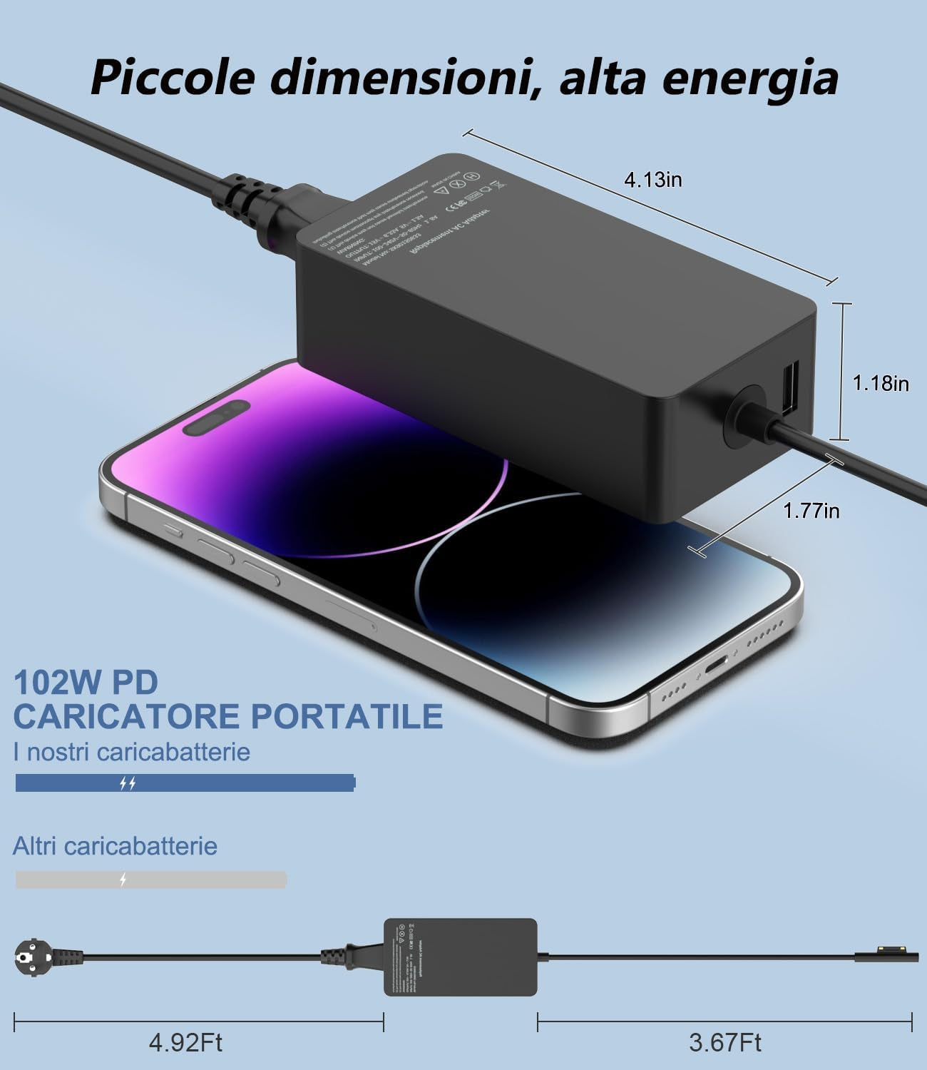 102 W Surface Caricatore 15 V 6.33 a Laptop Alimentatore per Surface Book 2/1/3, Surface Laptop Studio 2/1, Surface Laptop/Surface Pro/Surface Go Bereich,Surface Caricabatterie Con Usb-Port