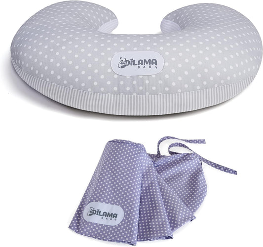 Cuscino Allattamento Neonato 2 Federe Con Laccetti 100% Cotone Lavabile E Sfoderabile Fascia Ergonomica Imbottitura in Fiber Balls Regolabile Made in Italy
