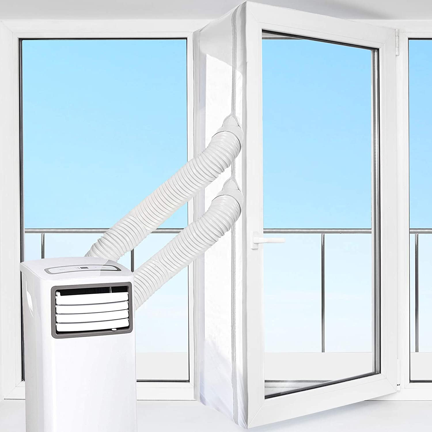 600CM Guarnizione Universale per Porte per Condizionatore Portatile, Asciugatrice – per Tutti Climatizzatori Mobili, Facile Da Montare – Con Zip, Chiusura a Strappo