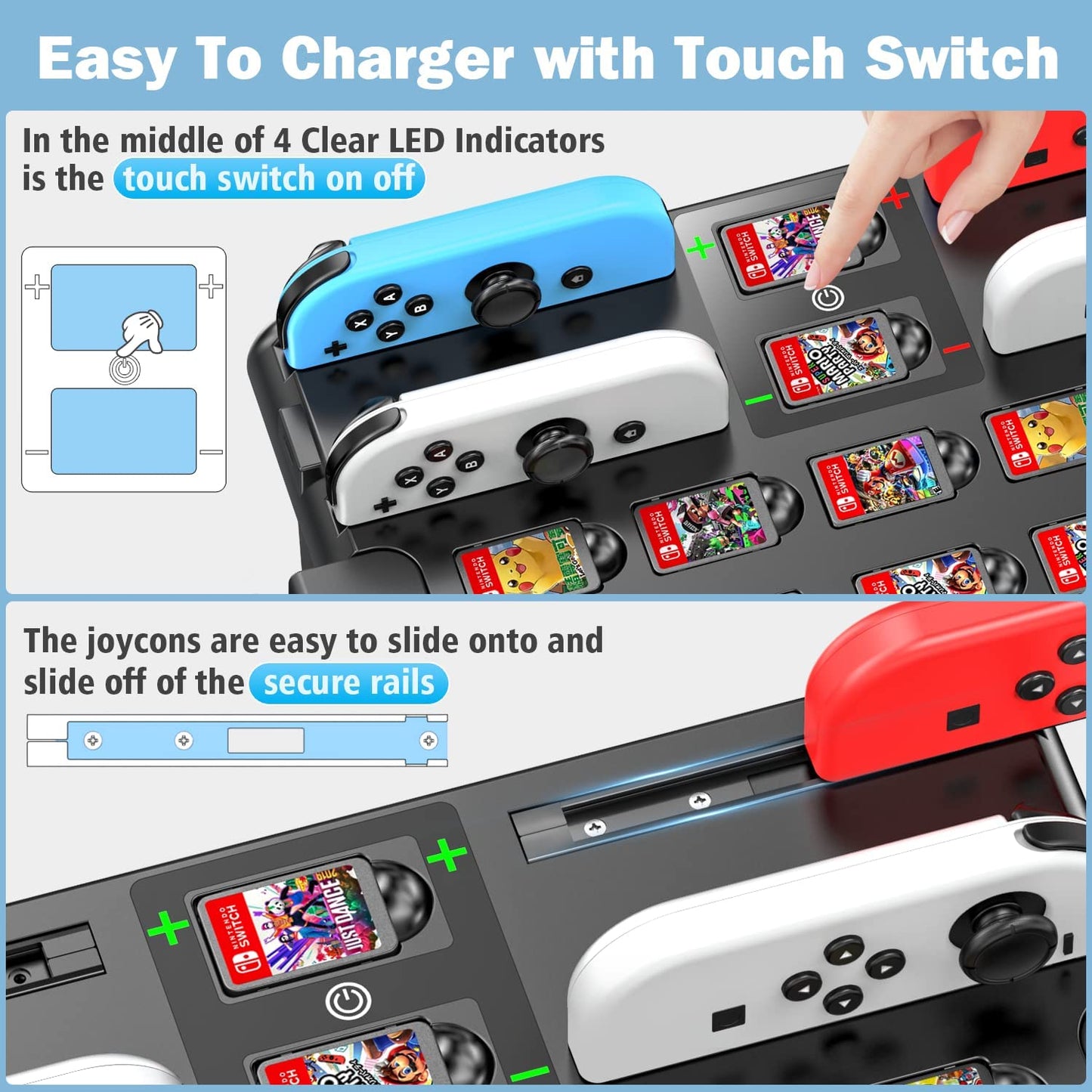 Supporto Al Gioco Torre per Nintendo Switch/Oled, Caricatore per Joycon Switch & Supporto Accessori Da Gioco Switch, Multifunzionale Switch Organizer per Gioco, Controller PRO E TV Dock