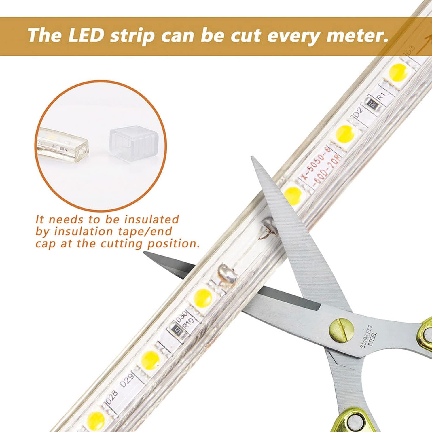 Striscia LED Con Interruttore, Striscia LED 220V Senza Trasformatore, Impermeabile IP65 LED Striscia Adesiva Strip LED, 5M, Bianco