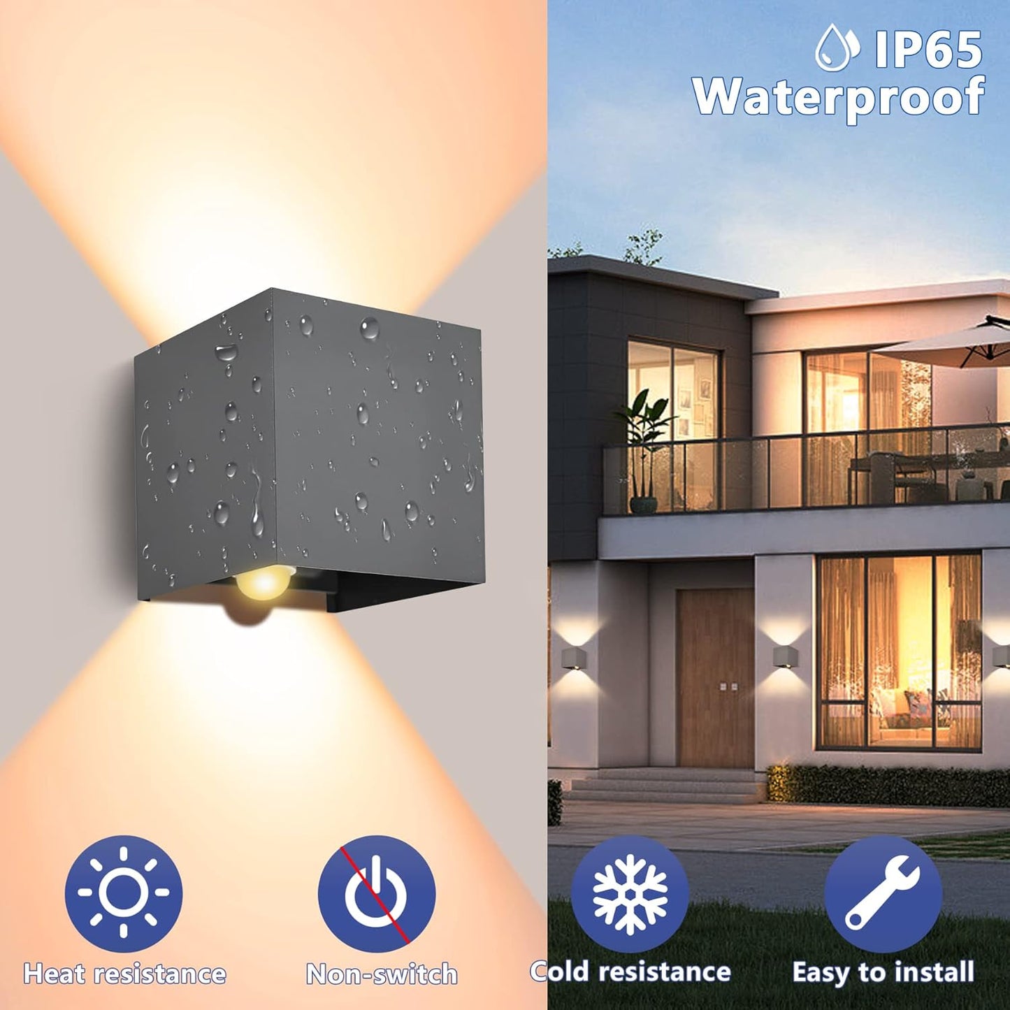 BOYIR Lampada da Parete per Esterno con Sensore di Movimento Lampada da Parete a LED 12W IP65 Lampada da Parete per Esterno Impermeabile con Angolo del Fascio Regolabile 3000K Illuminazione da Parete Bianca Calda per Interni/Esterni, Antracite