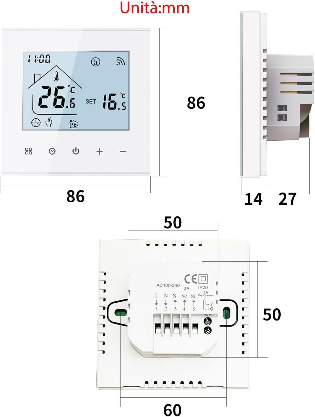 Termostato Wifi per Caldaia a Gas/Riscaldamento Ad Acqua,Termostato Wi-Fi Schermo LCD Touch Button Retroilluminato Programmabile Con Alexa Google Home E Telefono App (Aggiornato)