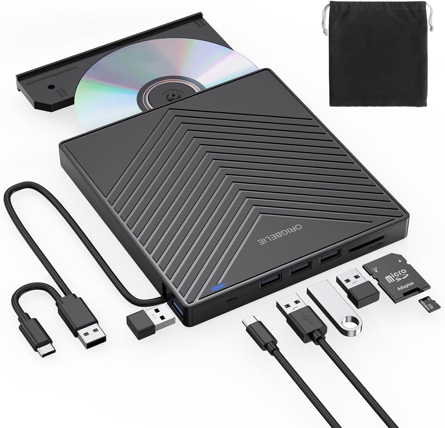 Masterizzatore DVD CD Externo, Lettore CD DVD Esterno, USB 3.0 Con 4 Porte USB E 2 Lettore Di Schede TF/SD, Ultra Sottile Unità CD/DVD Esterna per Laptop Windows 11/10/8/7/Xp/Vista Linux Mac