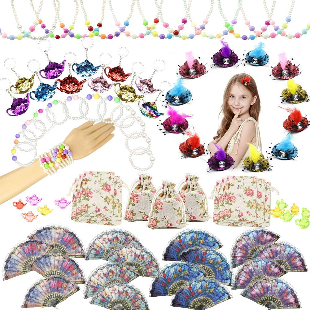 Set Di 84 Pezzi Di Accessori per Feste Di Tè E Feste, Clip per Capelli, Collane Di Perle, Bracciali, Portachiavi, Perline Teiera, Sacchetti Regalo, Accessori per Bambini E Ragazze, Regalo Di