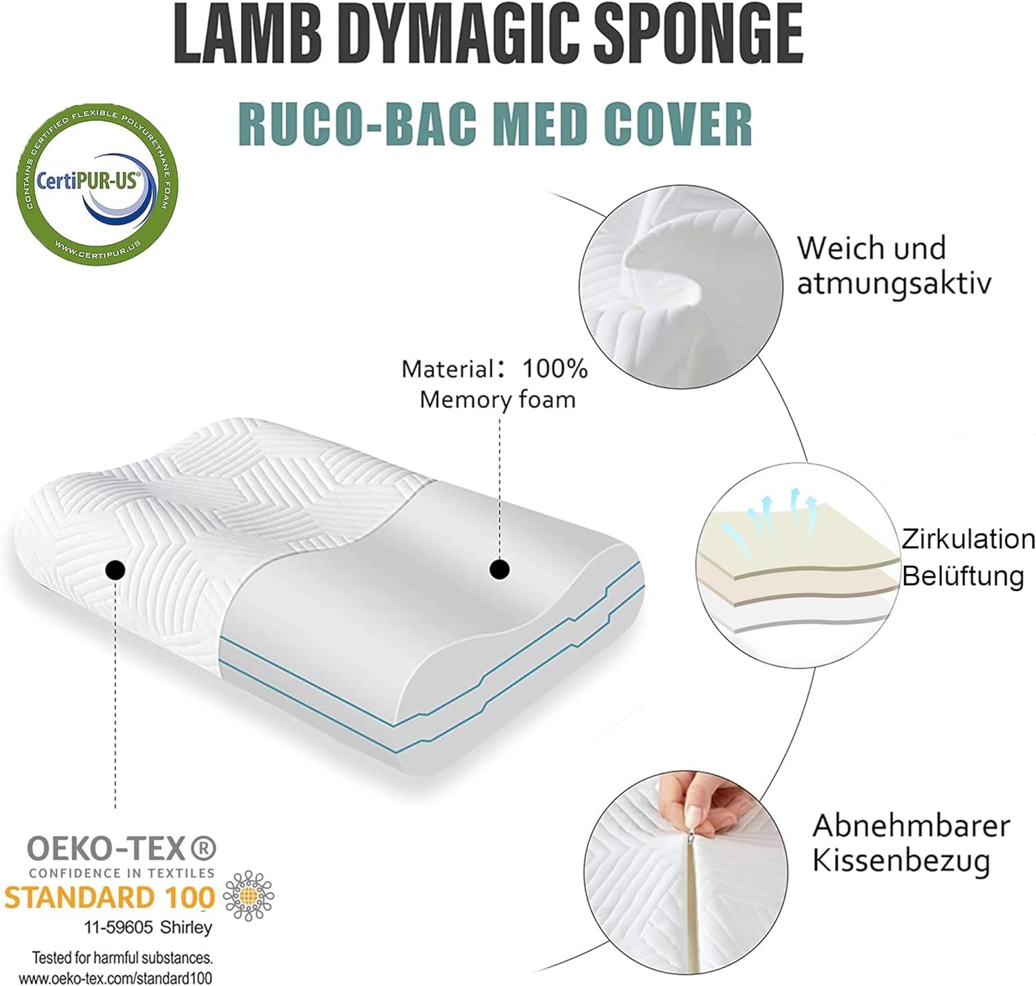 Cuscino Cervicale per Dormire, Cuscino Memory Foam, Antirussamento E Traspirante, Federa Anallergica - Supporto Ergonomico Con Altezza Regolabile E Onde Doppie-Dormi Come Una Brezza