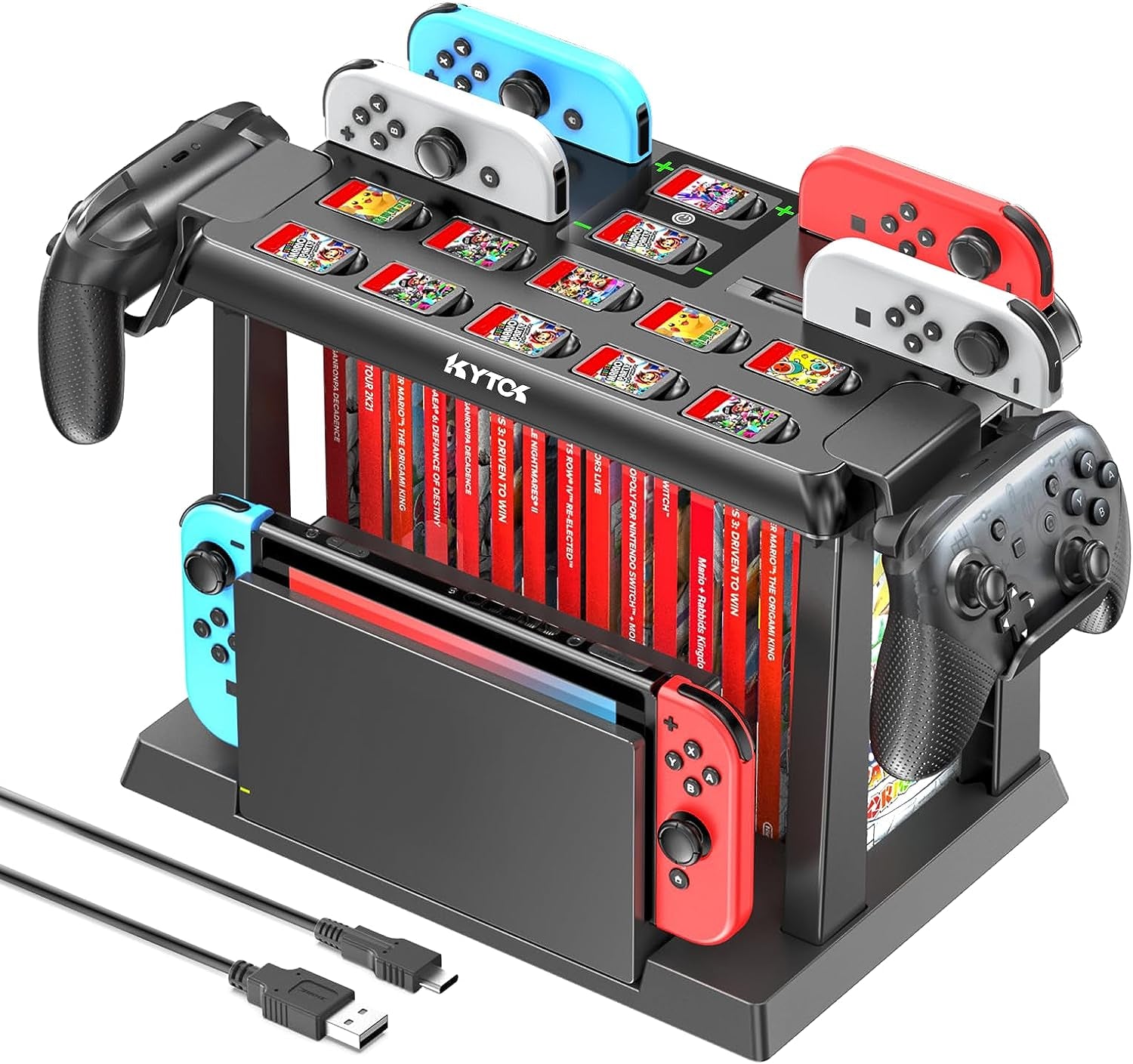 Supporto Al Gioco Torre per Nintendo Switch/Oled, Caricatore per Joycon Switch & Supporto Accessori Da Gioco Switch, Multifunzionale Switch Organizer per Gioco, Controller PRO E TV Dock