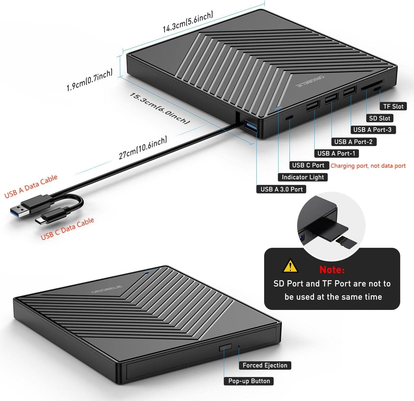 Masterizzatore DVD CD Externo, Lettore CD DVD Esterno, USB 3.0 Con 4 Porte USB E 2 Lettore Di Schede TF/SD, Ultra Sottile Unità CD/DVD Esterna per Laptop Windows 11/10/8/7/Xp/Vista Linux Mac