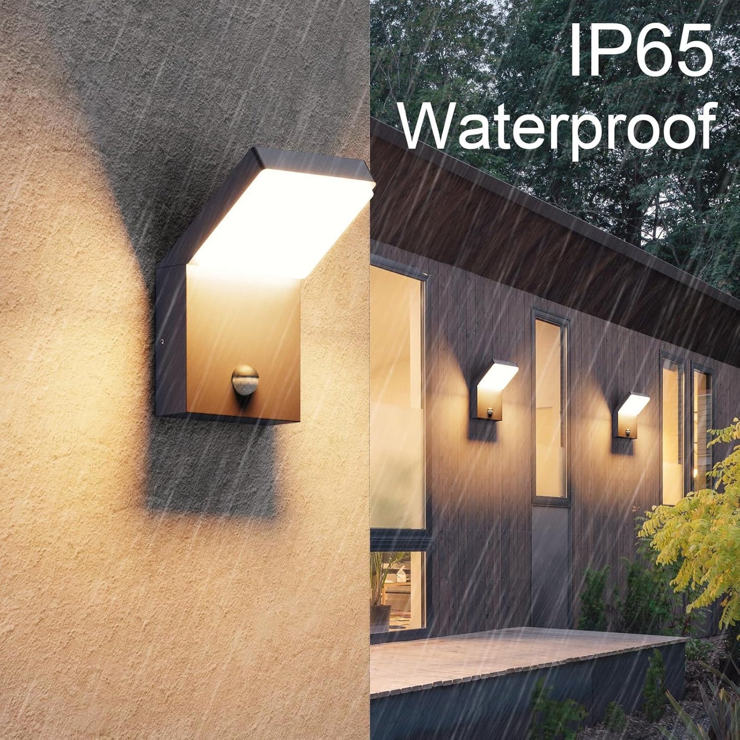 Applique Esterno 24W LED Con Sensore Di Movimento, Lampade Da Parete IP65 Impermeabile Applique Da Parete in Alluminio per Giardini Ingresso Terrazza, Antracite, Bianco Caldo 3000K