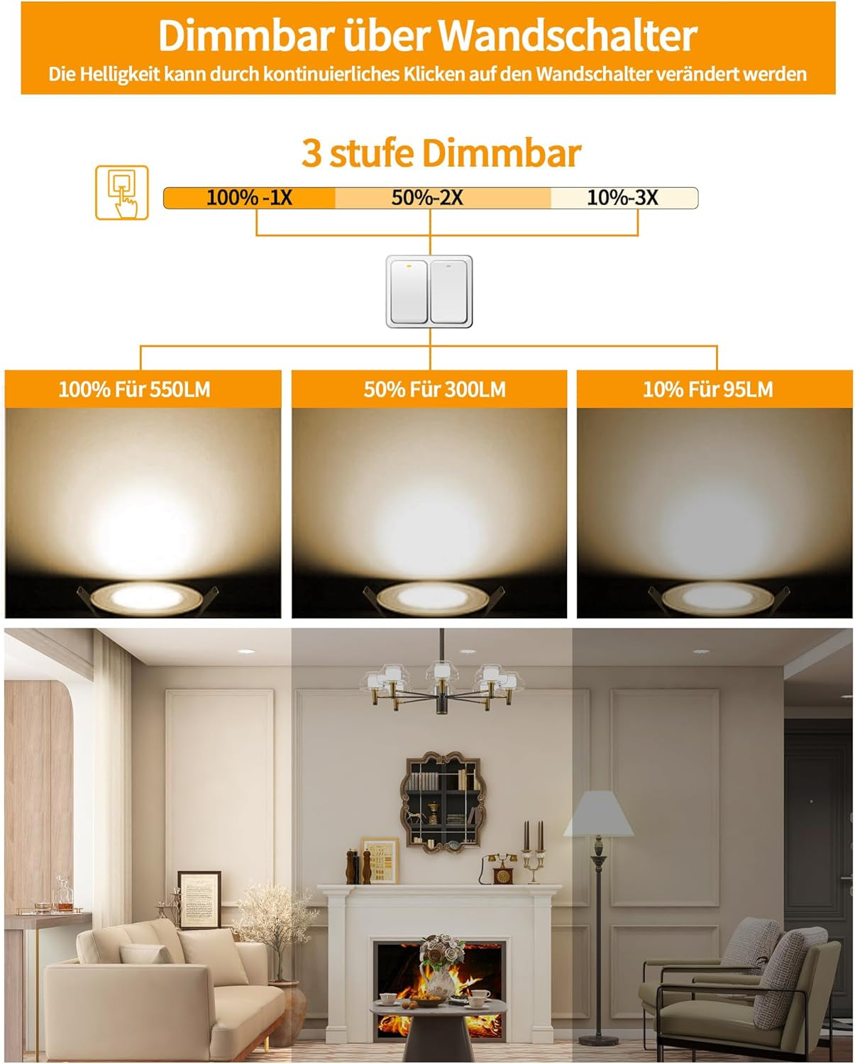 BOYIR Set di 3 faretti da incasso a LED 230V faretti LED ultra piatti 3 livelli dimmerabili 6W 4000K luci da incasso bianco neutro 550LM Faretti da incasso a LED orientabili IP44 faretti da soffitto adatti al bagno 68 mm
