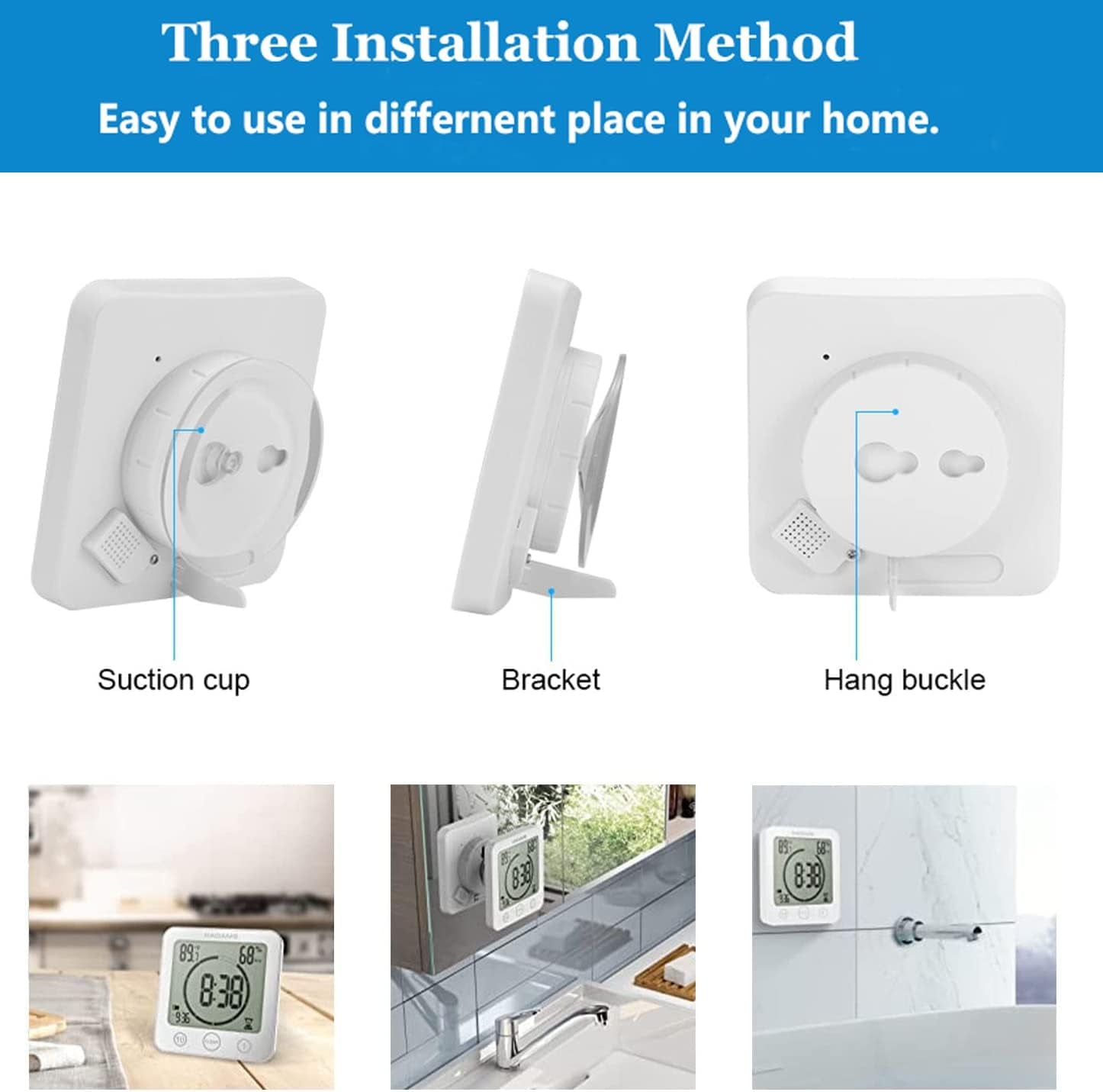 Orologio Da Bagno,Lgrometro Termometro Digitale,Monitor Umidità Da Interno,Stazione Meteo Con Espressione Facciale per Stanza Da Bambino LCD Touch Control Timer Allarme per Cucina Bagno