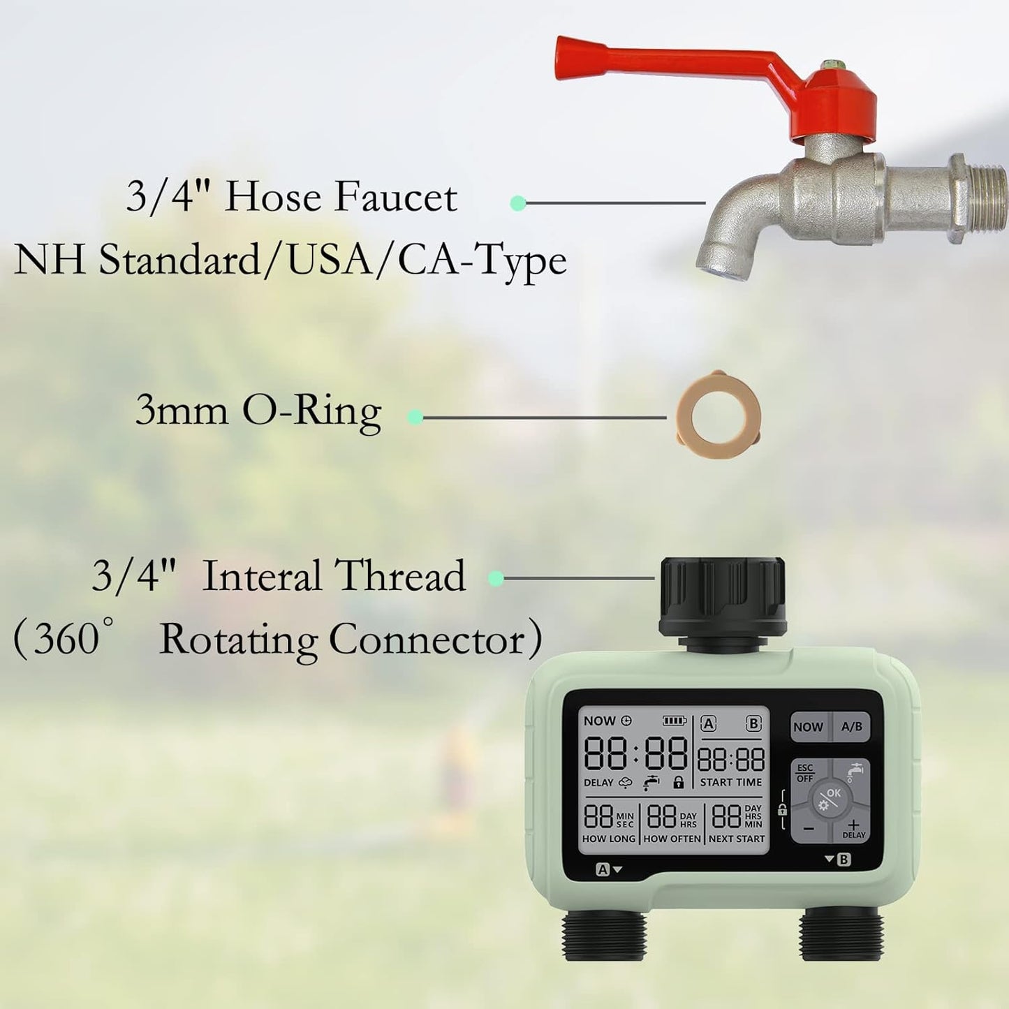 2 Uscite Centralina Irrigazione Giardino Timer Irrigazione Automatico Programmatore Irrigazione /IP5X Impermeabile/Ritardo Pioggia/Modalità Di Irrigazione Manuale/Funzione Di Blocco Bambini