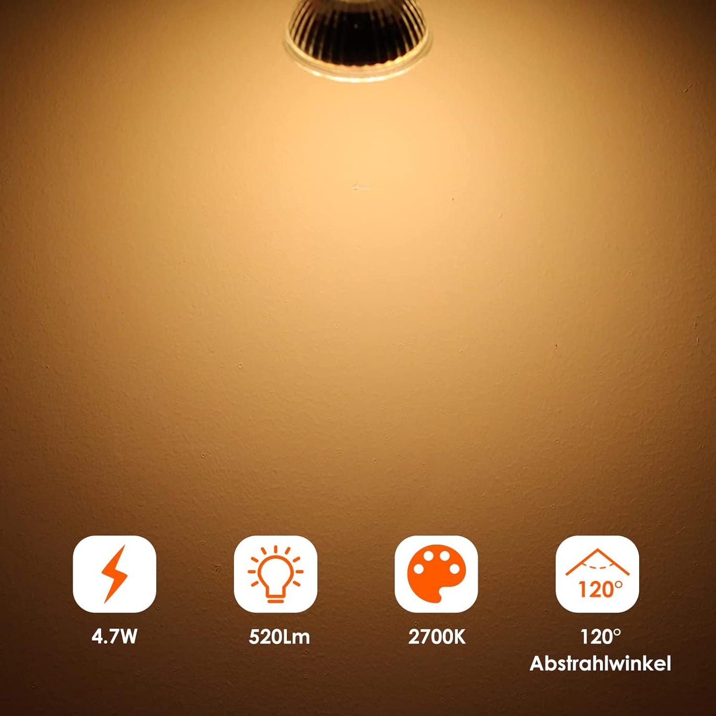 GU5.3 LED Bianco Caldo CRI>90, 2700K MR16 4,7W 520Lm, AC/DC 12V, Sostituisce 50 Watt, Angolo Di Emissione 120°, Non-Dimmerabile, Confezione Da 10 Pz