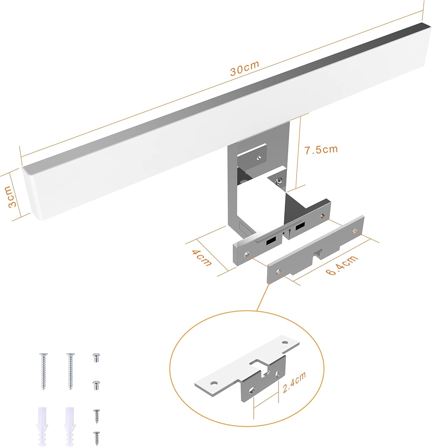 Lampada Applique Da Specchio a LED 5W 500 Lumen, 30Cm Bianco Freddo 6000K, Impermeabile IP44, Armadio Lampada Da Bagno,Faretto 230V