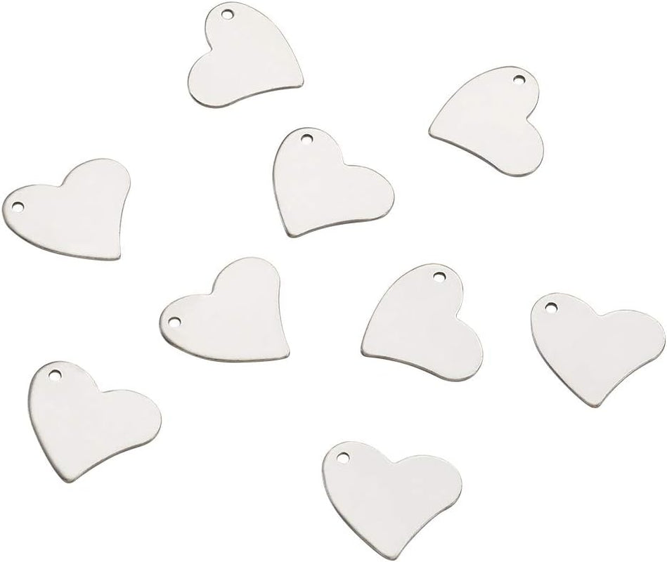 Pandahall - 10 Ciondoli a Forma Di Cuore in Acciaio Inossidabile Vuoti per Stampaggio Da Usare Come Charm E Ciondoli, 18X19,5 X0,6 Mm, Color Metallo, Con Foro Da 1,6 Mm, per La Di Gioielli Fai Da Te