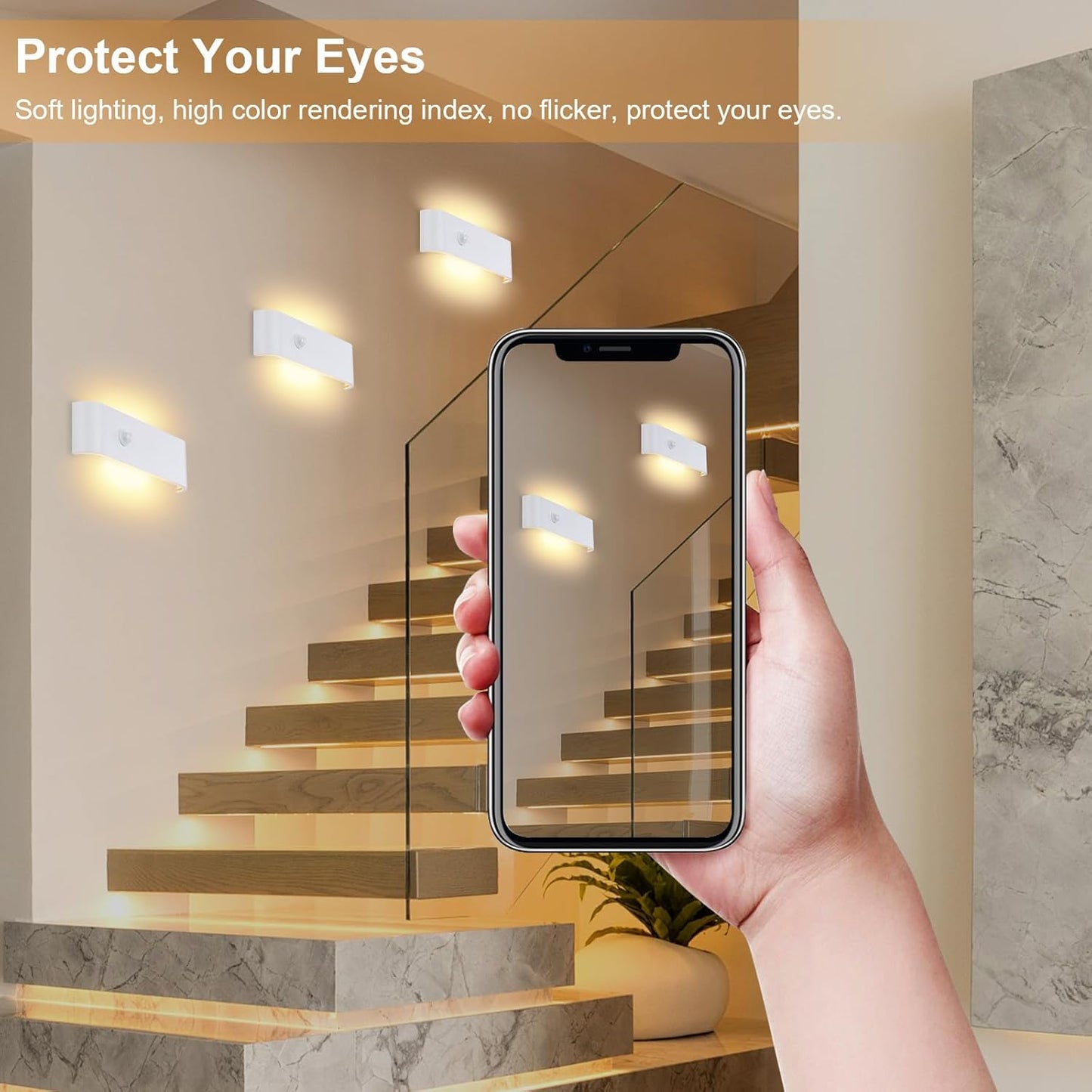 Applique Da Parete Interno Moderno, 16W Con Sensore Di Movimento Lampada Led Da Parete, 3000K Bianco Caldo Lampada Da Muro, per Soggiorno, Scala, Corridoio, Illuminazione per Interni, Bianco