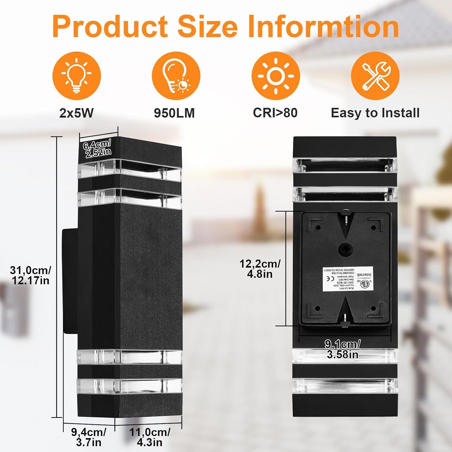 Lampada Da Parete a LED per Esterni, IP65, per Esterni, GU10 up Down, Lampada Da Parete per Esterni, 3000 K, per Esterni, per Casa, Terrazza, Casa, Colore Nero