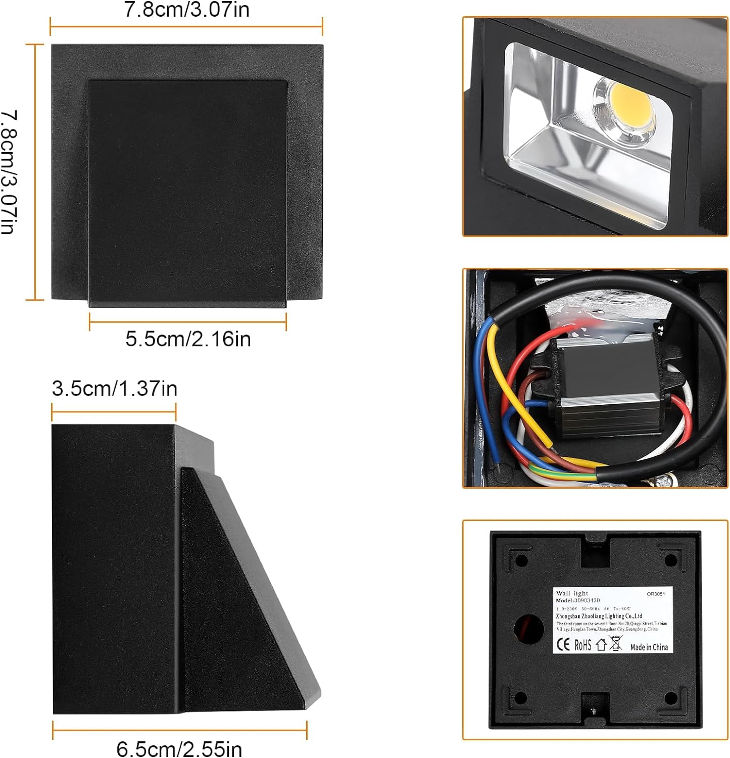 2 Pezzi Applique LED Da Parete Esterno, Nero Lampada Da Parete Interno/Esterno, Applique Da Parete LED Cubo IP65 Impermeabile per Giardino, Garage, Patio, Stanza, Bianco Caldo 3500K