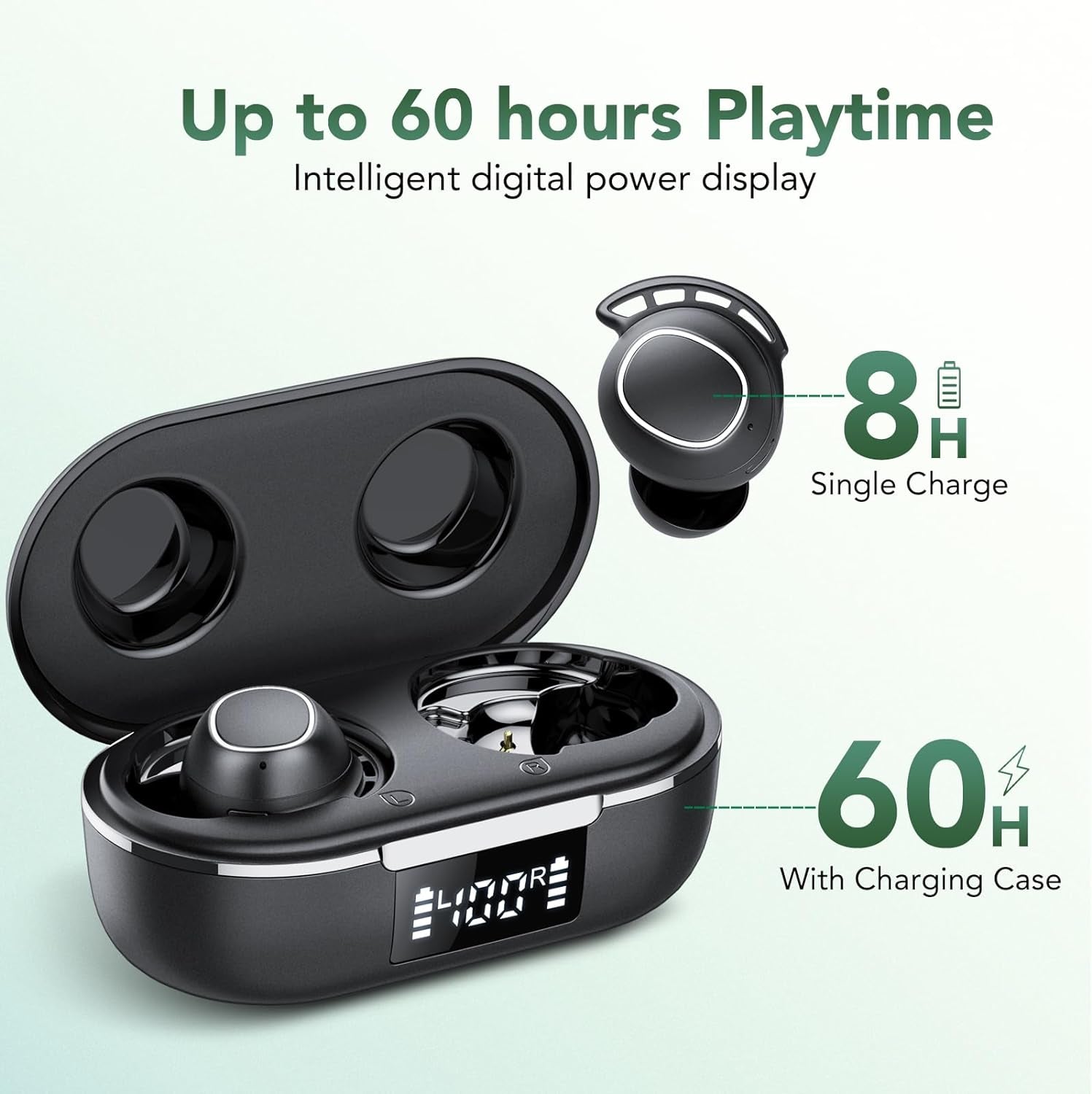 Cuffie Bluetooth, Auricolari Bluetooth 5.3, 2024 Nuovo ENC Cancellazione Del Rumore Con 4 Mic, LED Display, 60 Ore Hifi Stereo, Cuffie Wireless Bluetooth IP8 Impermeabili, USB-C Auricolare Bluetooth