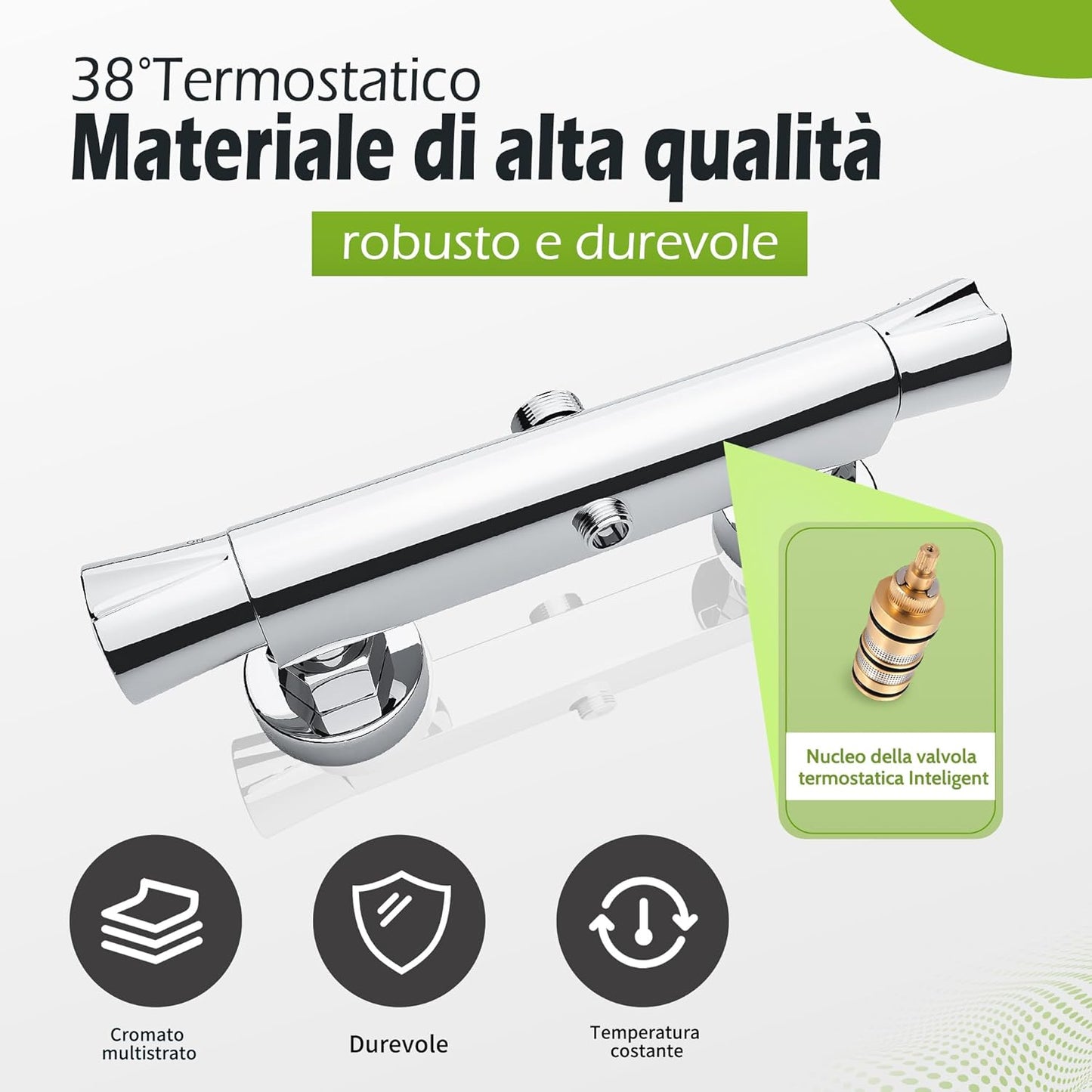 Miscelatore Doccia,Colonna Doccia Con Miscelatore,Miscelatore Termostatico per Doccia Con 2 Uscite, Uscita Superiore 3/4" BSP (26.4Mm) E Uscita Inferiore 1/2" BSP (21Mm)