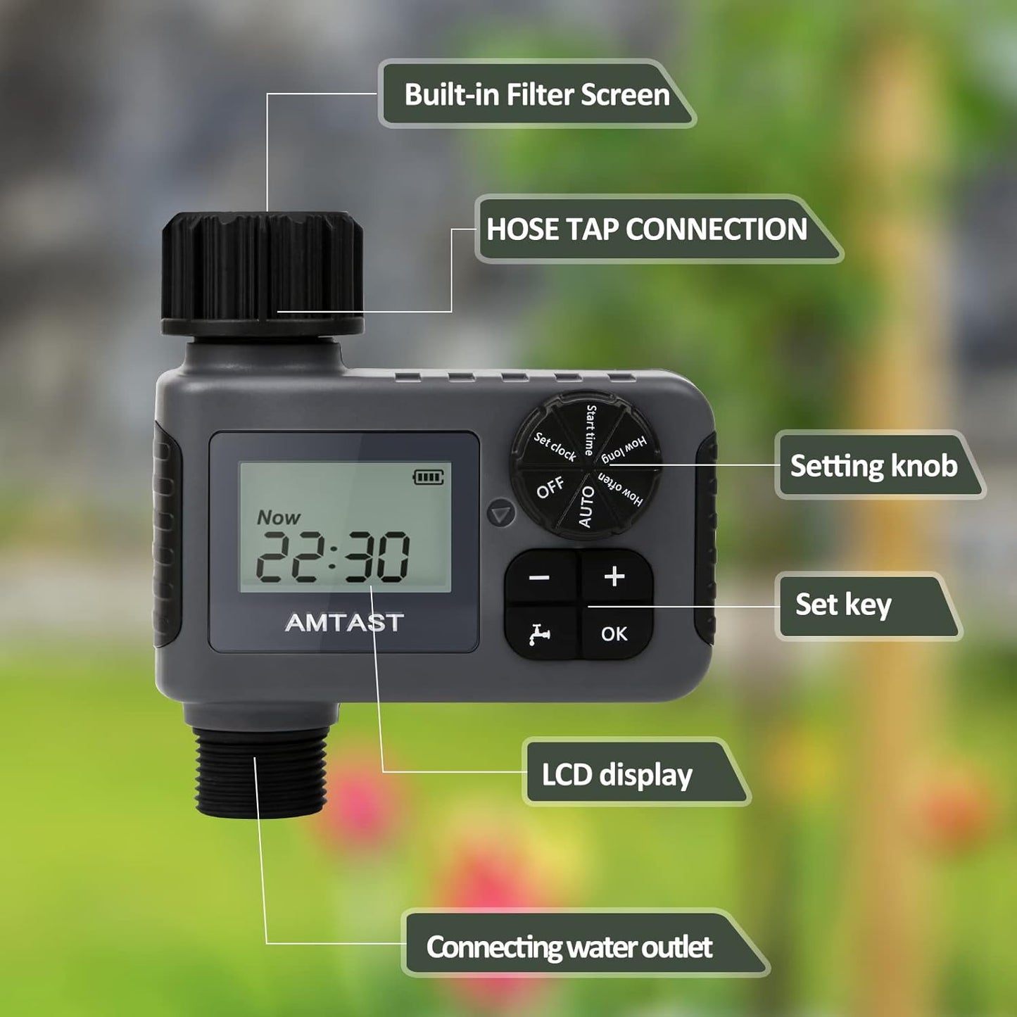 Timer per Irrigazione, Timer per Irrigazione Da Giardino, Con Ritardo Di Pioggia E Sistema Di Irrigazione Manuale Automatico per Il Riempimento Di Piscine Da Prato, Tubo a Uscita Singola Programmabile per Irrigazione (Solo per Uso Esterno)