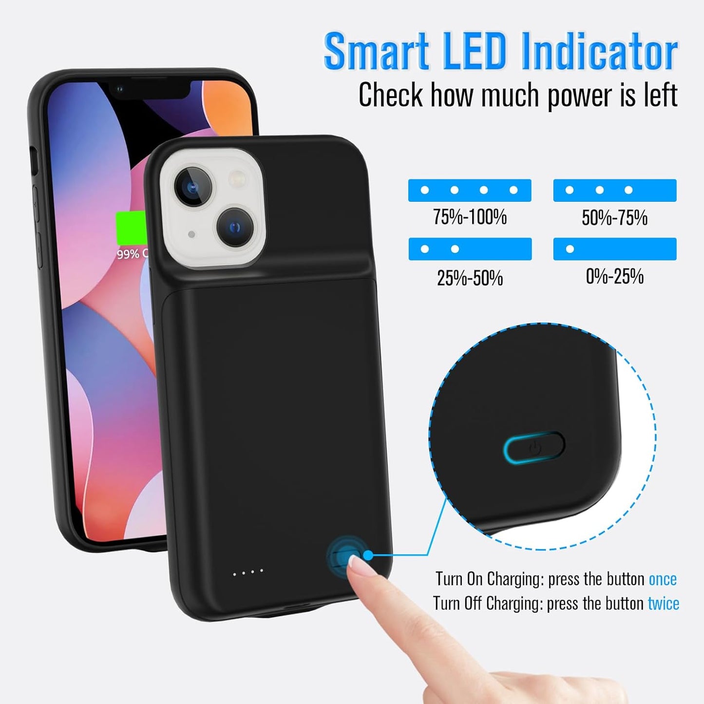 Custodia/Cover per Batteria per Iphone 13 Mini, [6000Mah] Custodia Di Ricarica Iphone, Custodia Protettiva Di Ricarica Portatile, Batteria Estesa Ricaricabile per Iphone 13 Mini (5,4 Pollici)