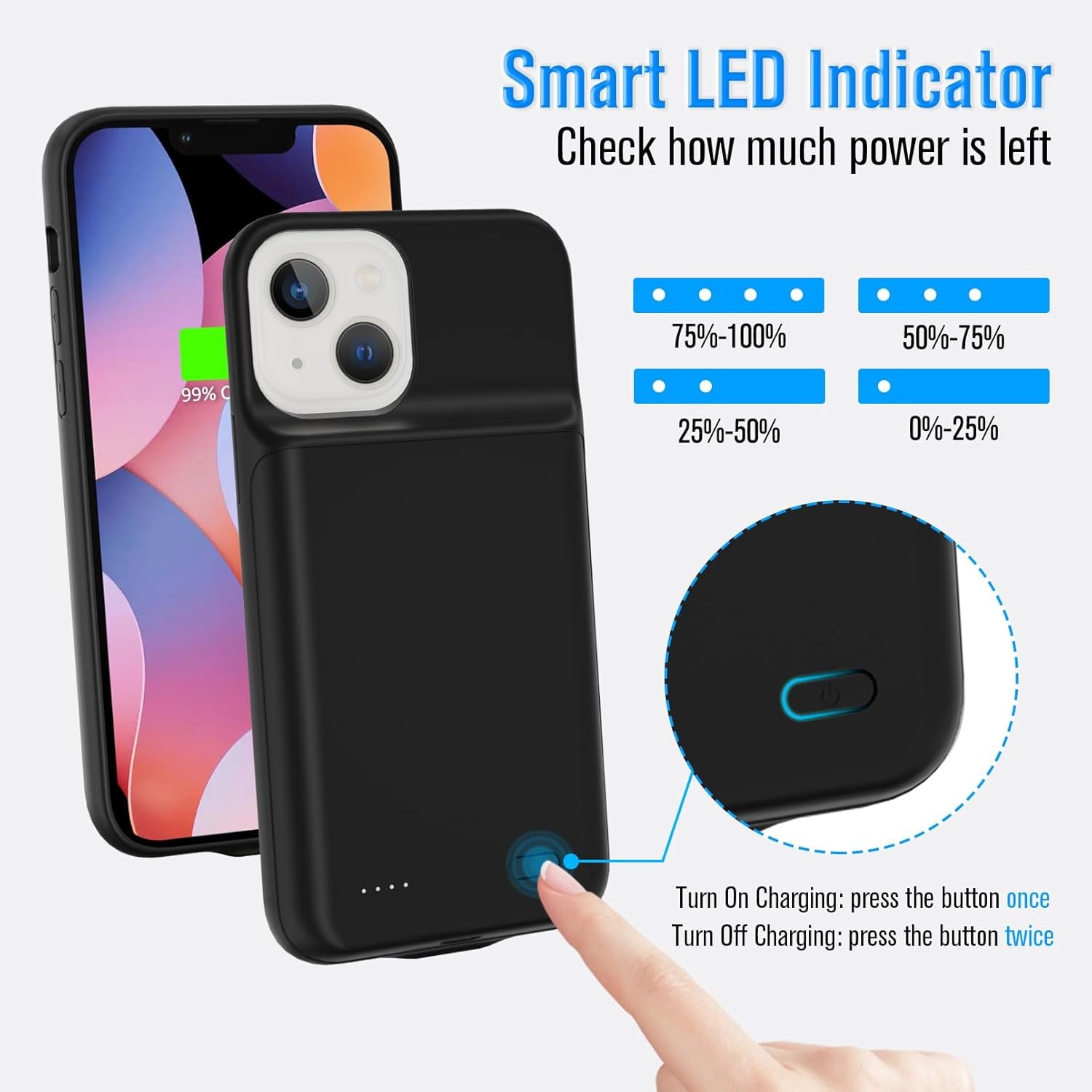 Custodia/Cover per Batteria per Iphone 13 Mini, [6000Mah] Custodia Di Ricarica Iphone, Custodia Protettiva Di Ricarica Portatile, Batteria Estesa Ricaricabile per Iphone 13 Mini (5,4 Pollici)