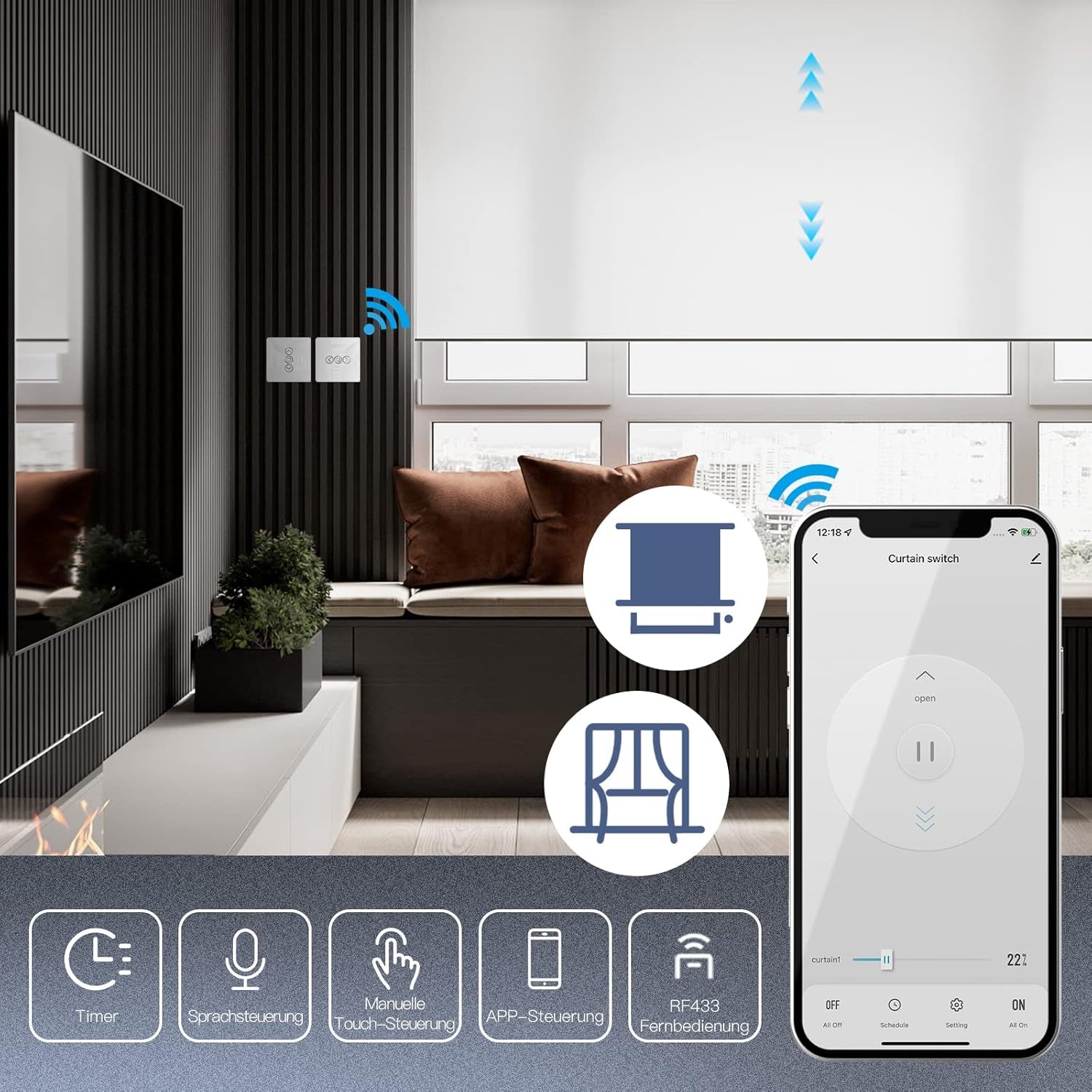 2.5D Wlan Shutter Switch, Alexa Smart Blinds Switch Neutral Wire Required, Wifi Shutter Control Flush Mount, Timer E Voice Control, Compatibile Con Alexa E Google Home