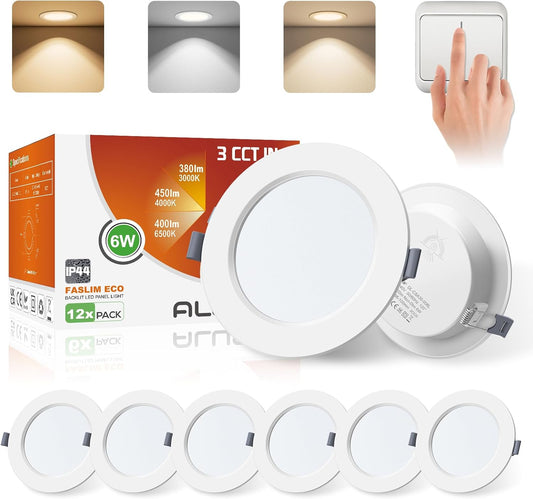 Faretti LED Da Incasso per Cartongesso, 6W 230V Bianco Caldo 3000K Bianco Neutro 4000K Freddo 6500K Regolabili IP44 Ultrasottili 25Mm Rotondi Bianco Luci Da Incasso per Bagno Cucina, Set Di 6