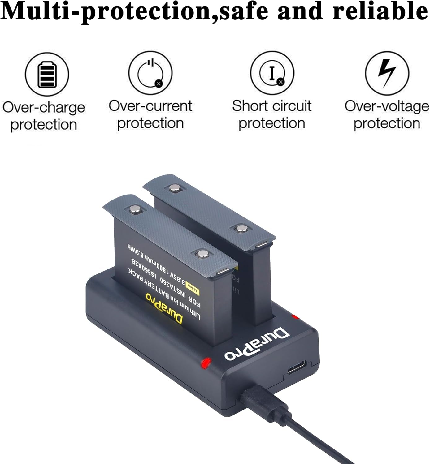 Batteria 2X 1800Mah + caricatore doppio USB con porta di tipo C per fotocamera Insta360 X2