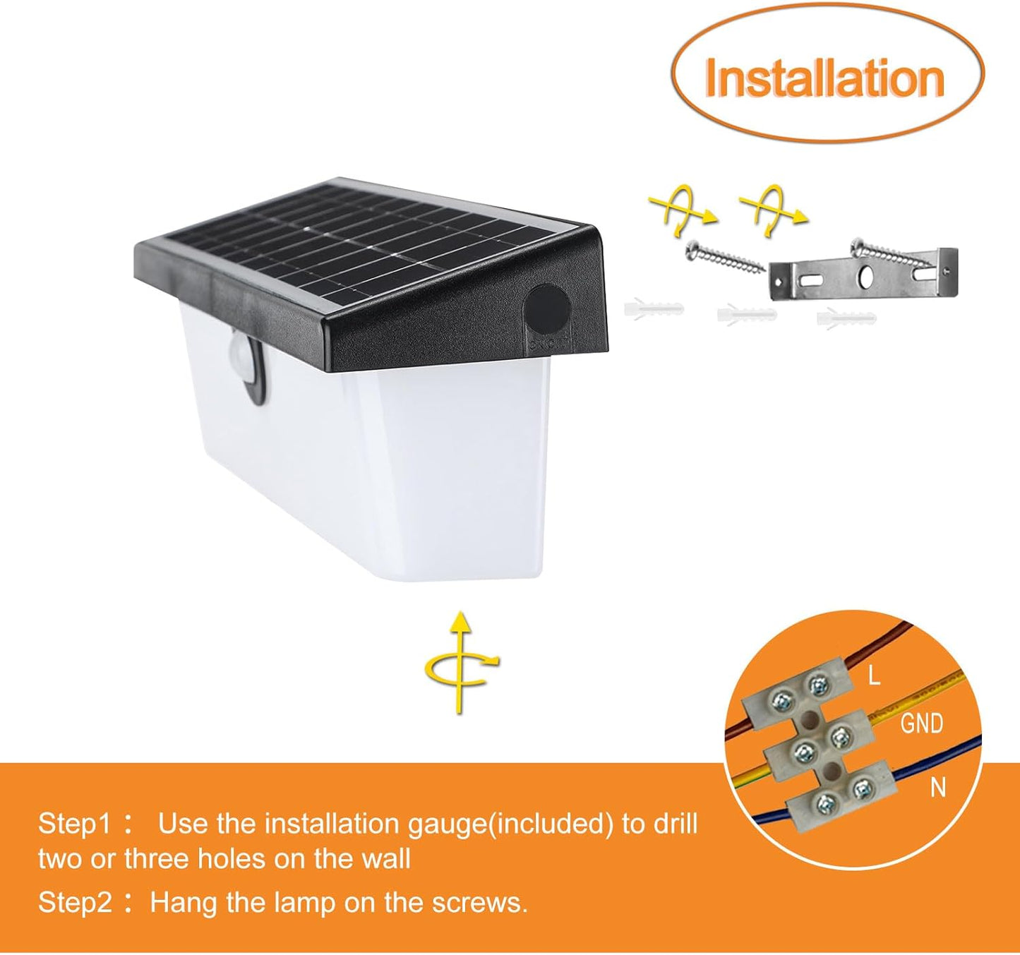 Lampada Da Esterno Solare Con Sensore Di Movimento Luce Da Parete Senza Fil Applique Da Parete Esterna Solare IPX4 Luce Solare Led Esterni per Giardini Terrazze Garage Patio - Bianco Neutro