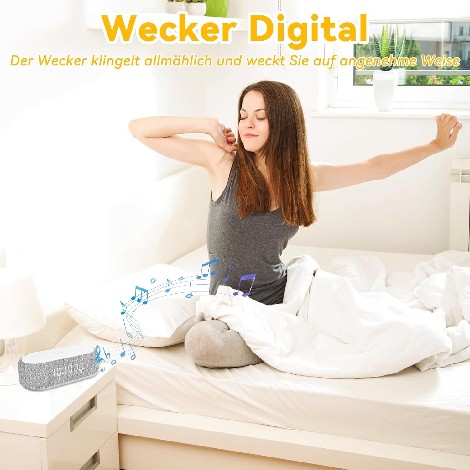 Sveglia Digitale, Sveglia Digitale Bluetooth, Luce Notturna, 9 Colori, Altoparlante Bluetooth, Caricatore Wireless per Iphone/Samsung, Indicatore Di Temperatura LED