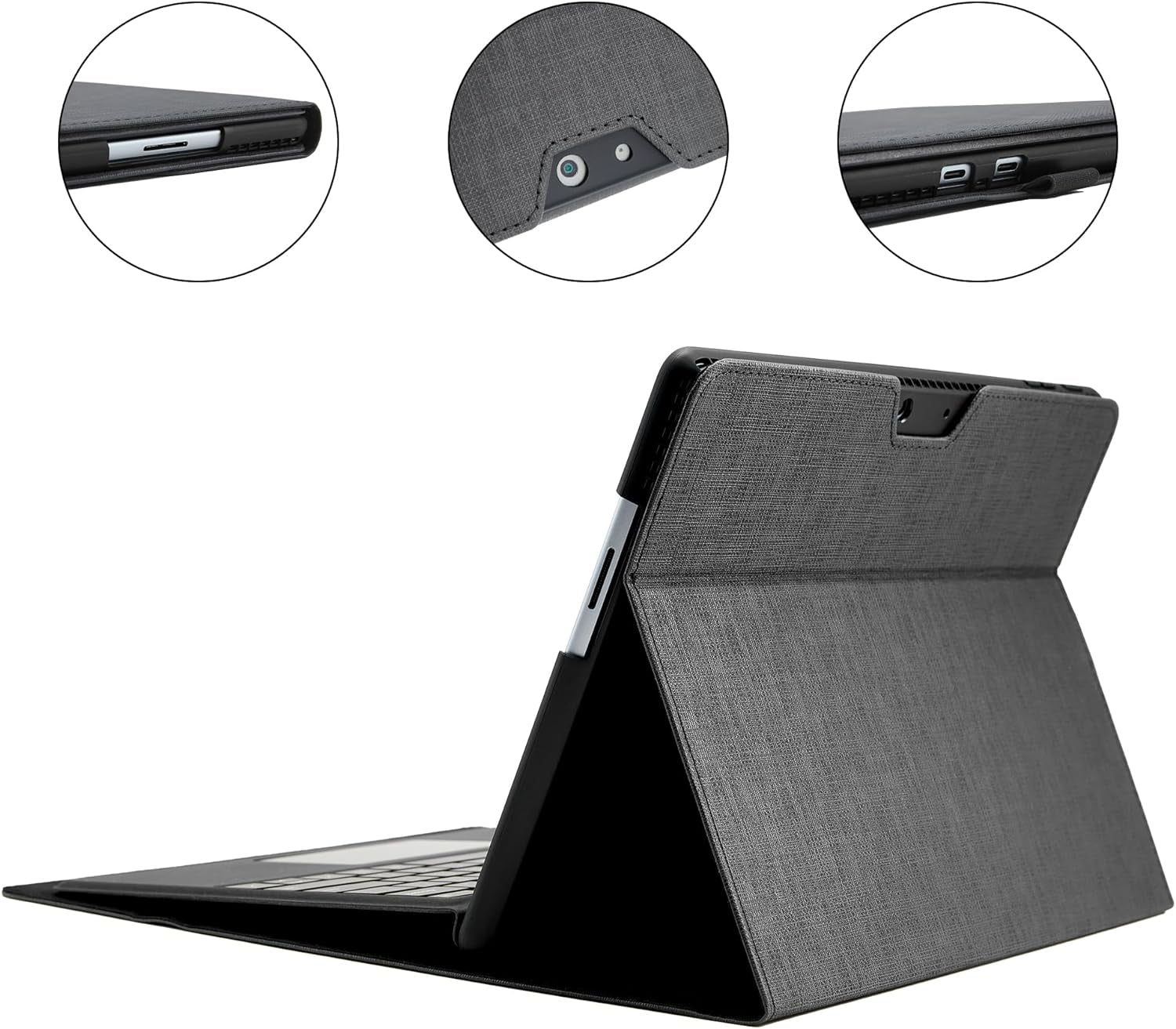 Custodia in Pelle per Microsoft Surface Pro 11 / Pro 10 / Pro 9 13 Pollici (2022), Custodia Protettiva Surface Pro 9 Con Multi Angolo, Cover Compatibile Con Tastiera Con Portapenne Grigio